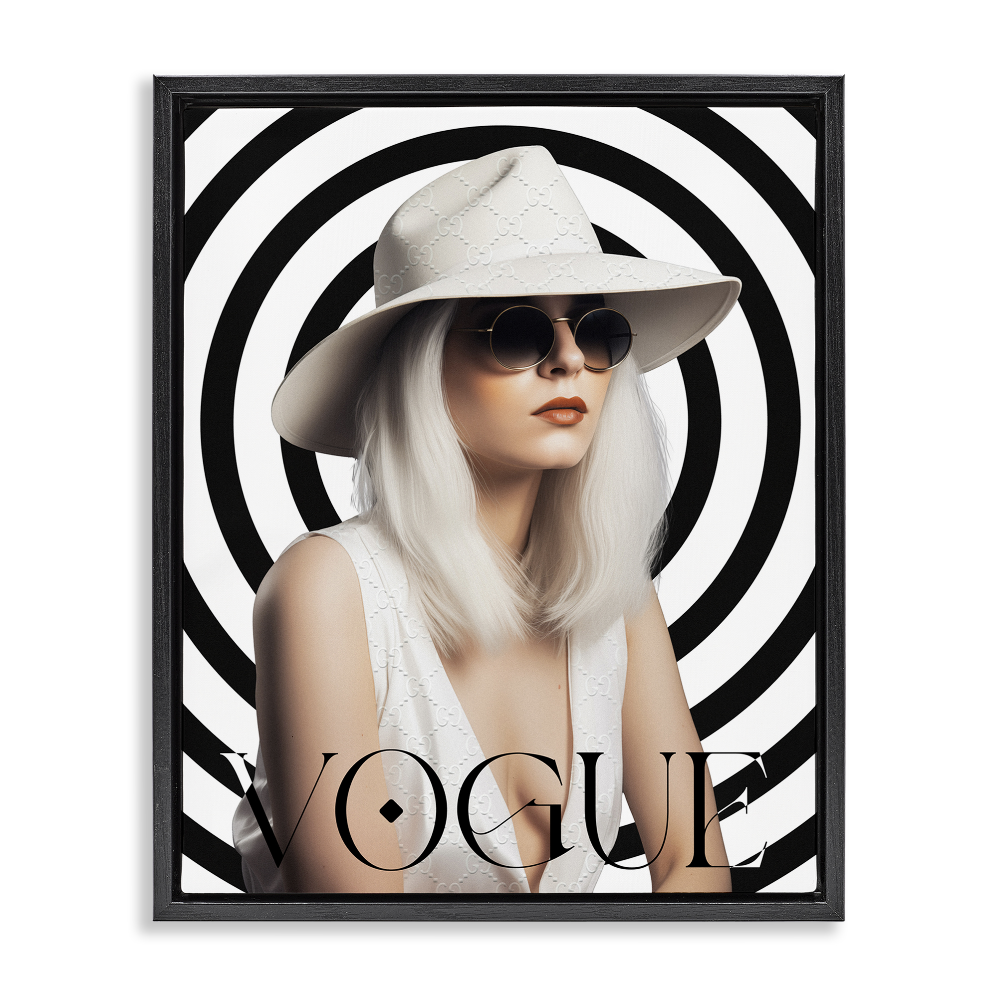 Stupell Industries Mod Girl Portrait Fashion Painting Black Floater Framed Canvas Art Print Wall Art, 17 x 21