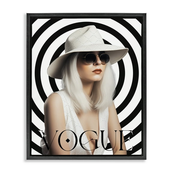 Stupell Industries Mod Girl Portrait Fashion Painting Black Floater Framed Canvas Art Print Wall Art, 17 x 21