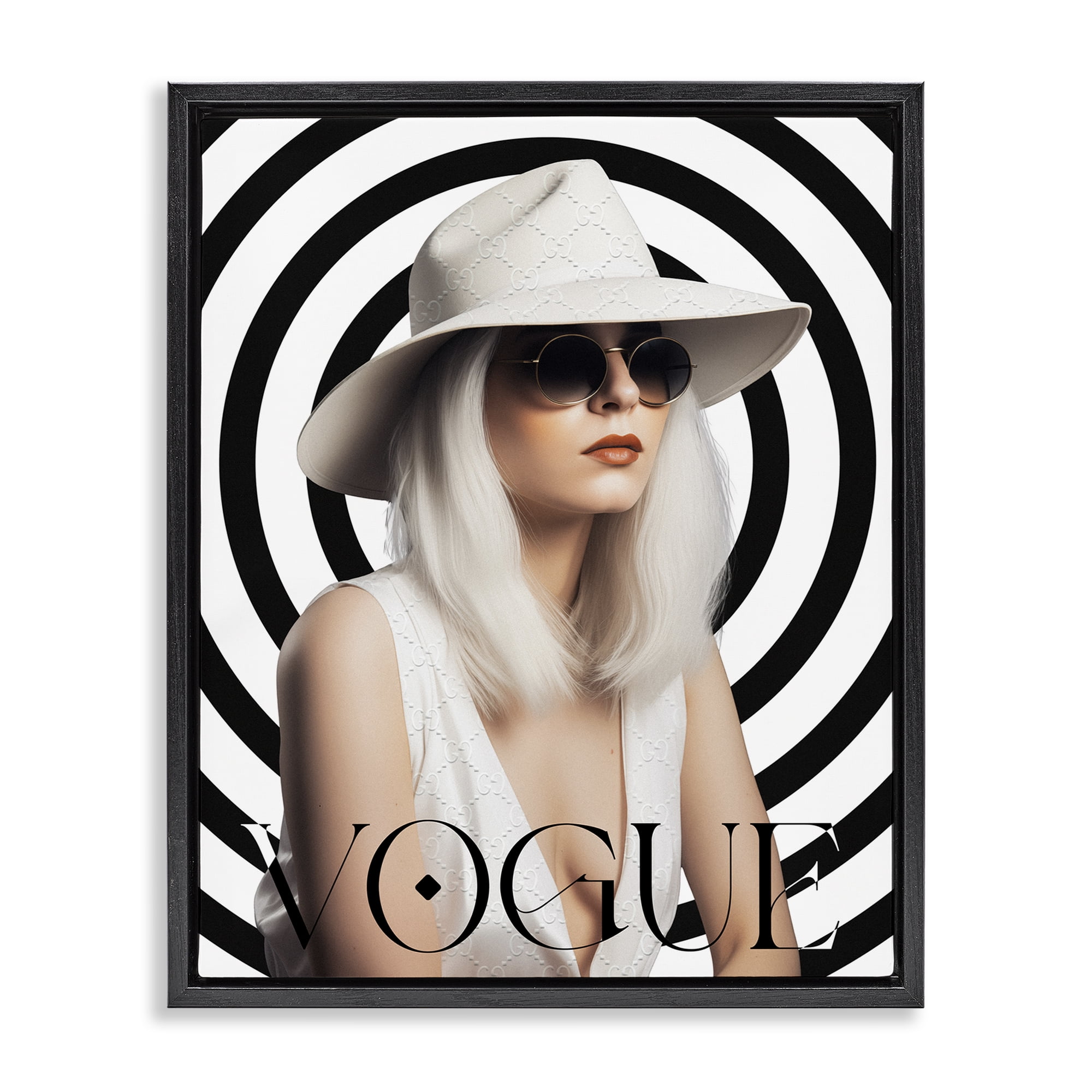 Stupell Industries Mod Girl Portrait Fashion Painting Black Floater Framed Canvas Art Print Wall Art, 25 x 31