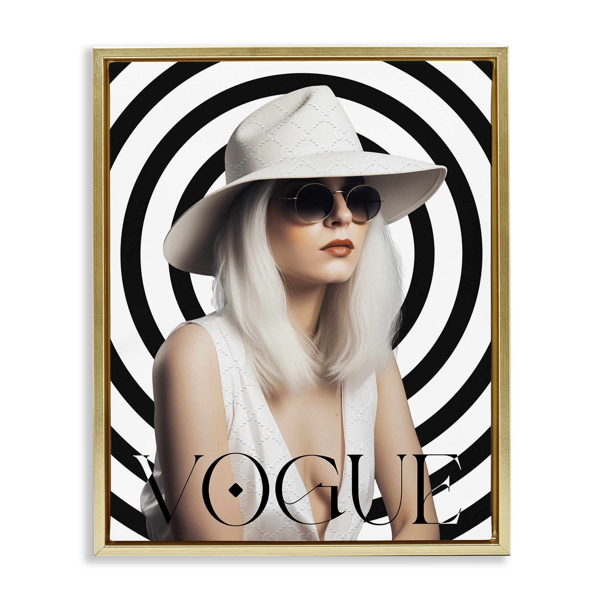Stupell Industries Mod Girl Portrait Fashion Painting Gold Floater Framed Canvas Art Print Wall Art, 17 x 21