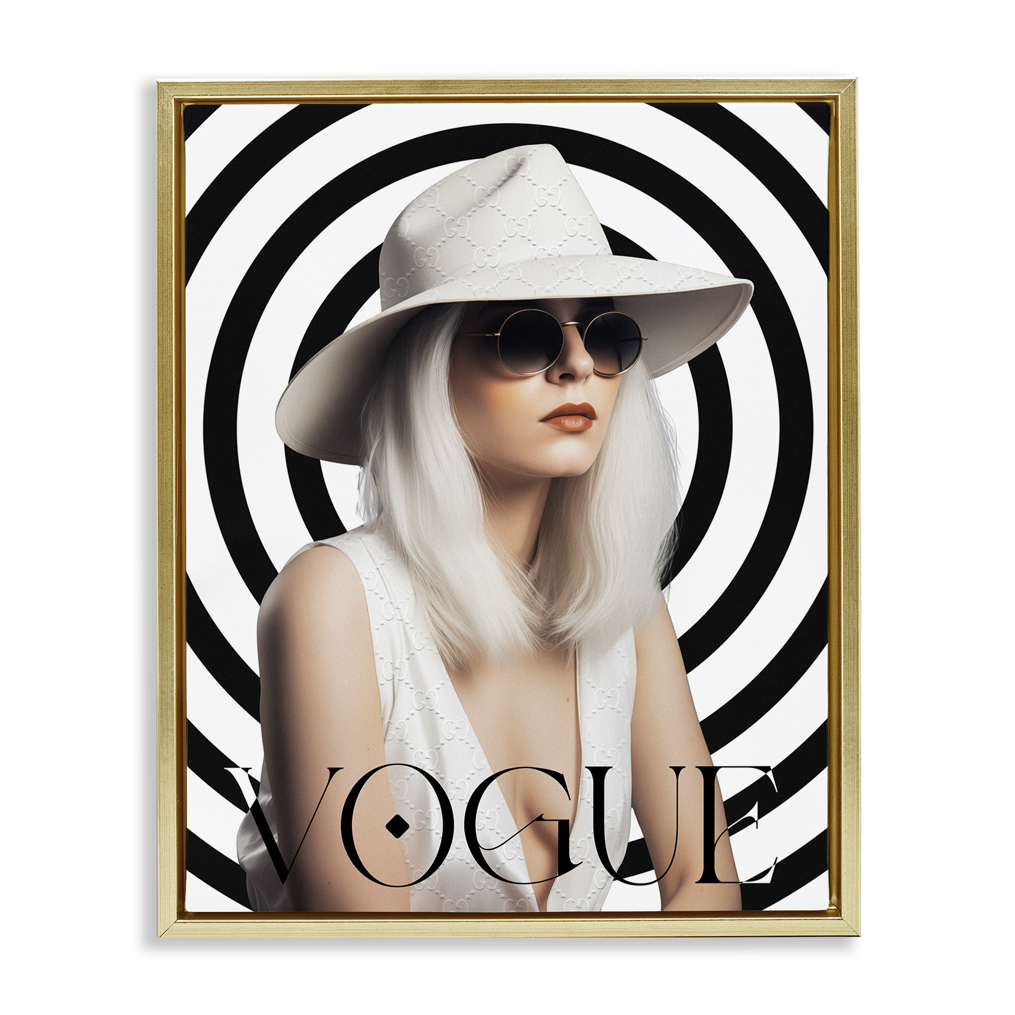 Stupell Industries Mod Girl Portrait Fashion Painting Gold Floater Framed Canvas Art Print Wall Art, 25 x 31