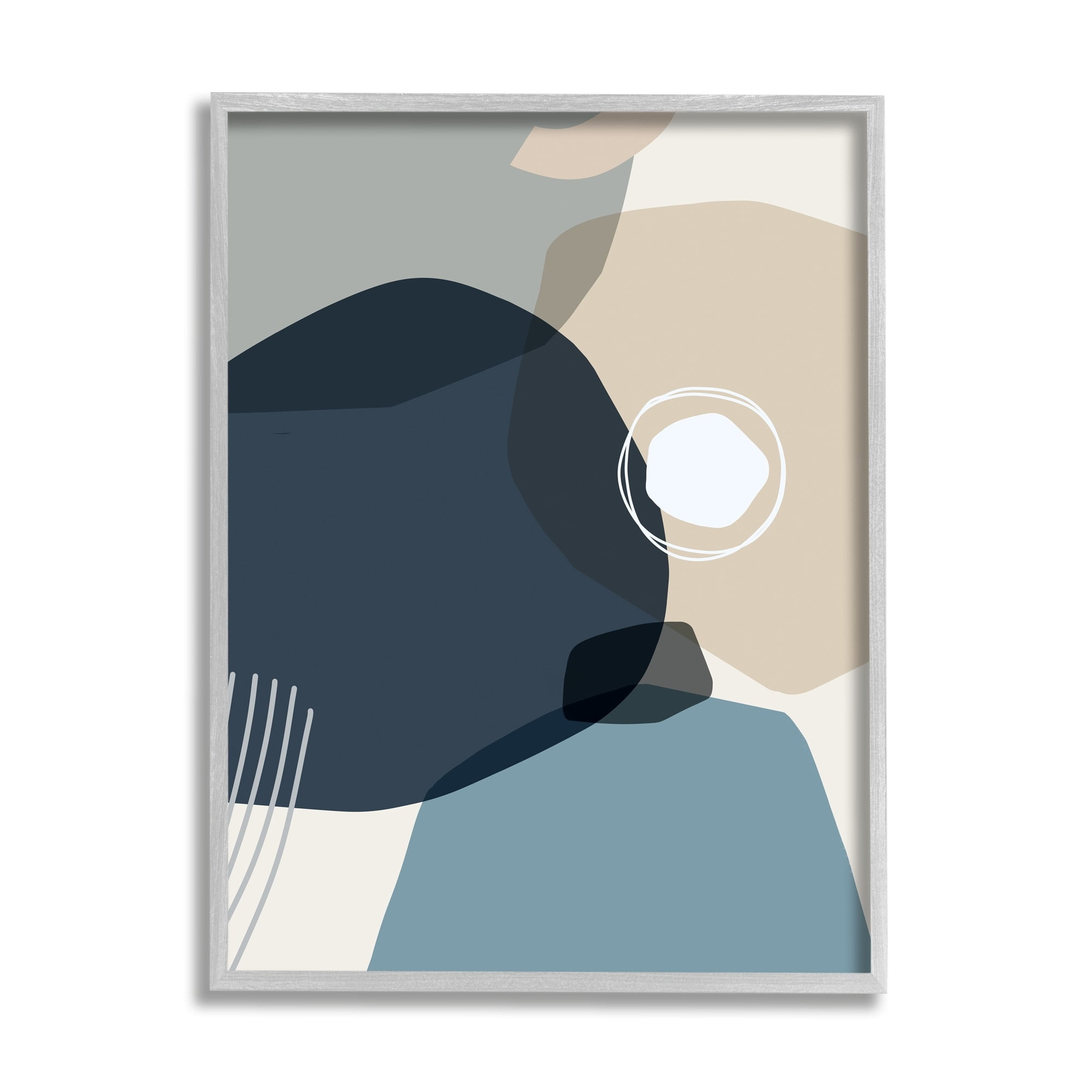 Gray Framed Abstract Circle Collage Print in Blue and Beige