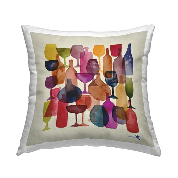 Stupell Industries Mod Wine Glasses Pattern Square Decorative Printed Throw Pillow, 18 x 18,