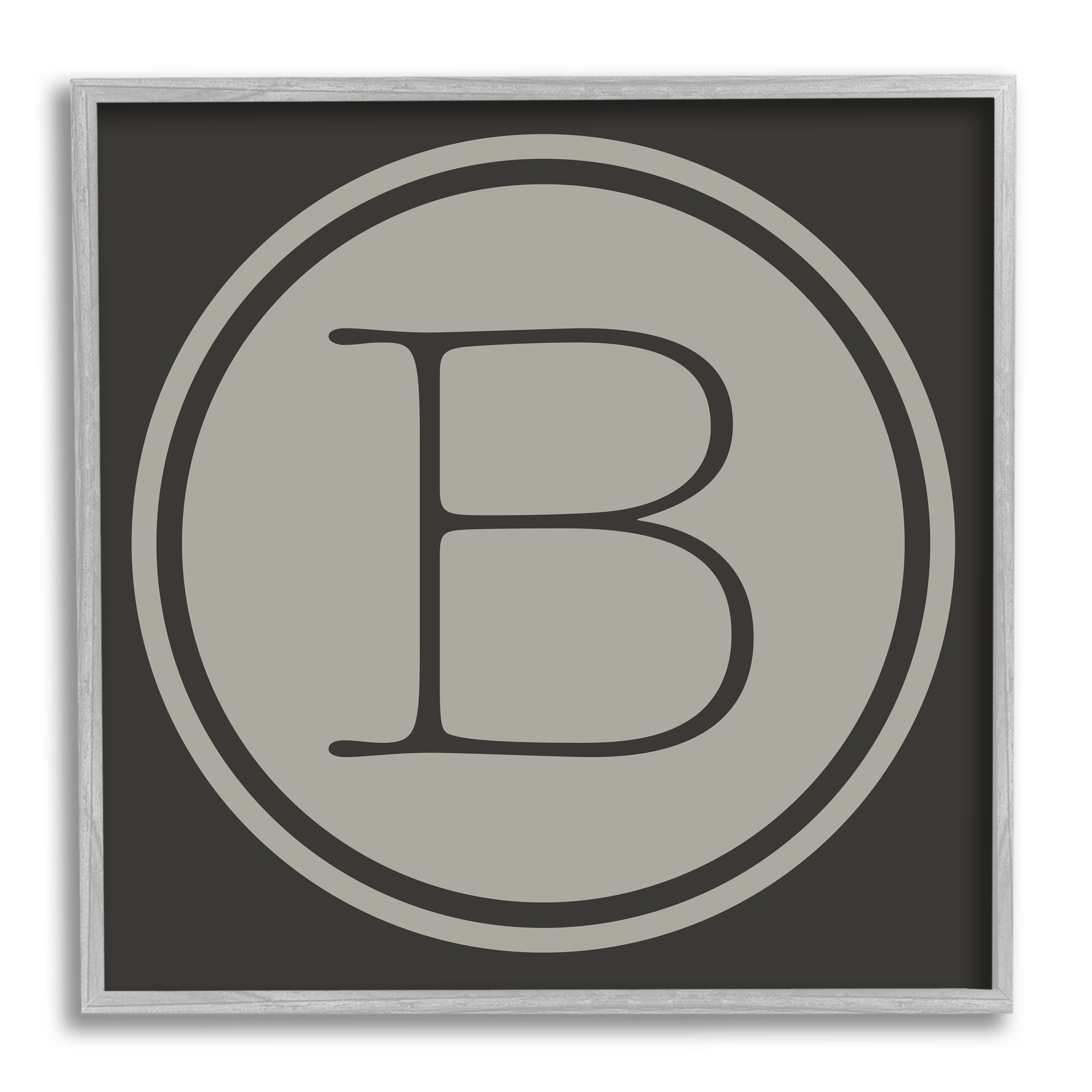 Stupell Industries Modern A Initial Elevator Key Circular Shape Typography Painting Gray Framed Art Print Wall Art, 12 x 12