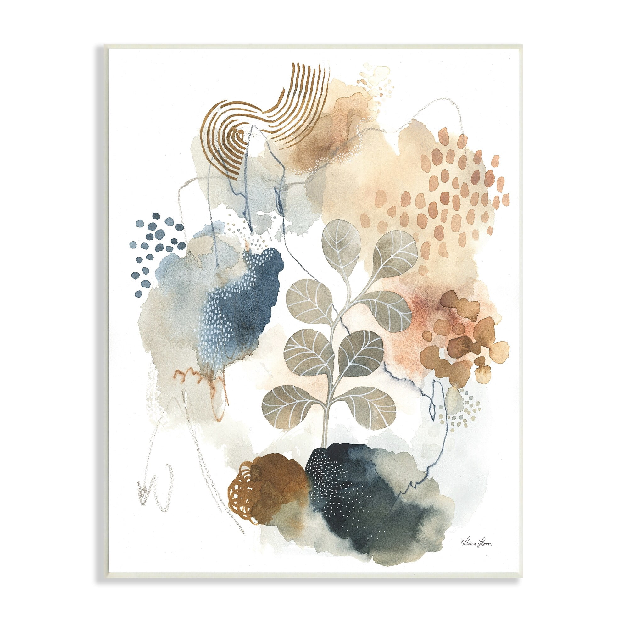 Stupell Industries Modern Abstract Botanicals Spiral Shape Collage Blue Brown, 13 x 19,Design by Laura Horn