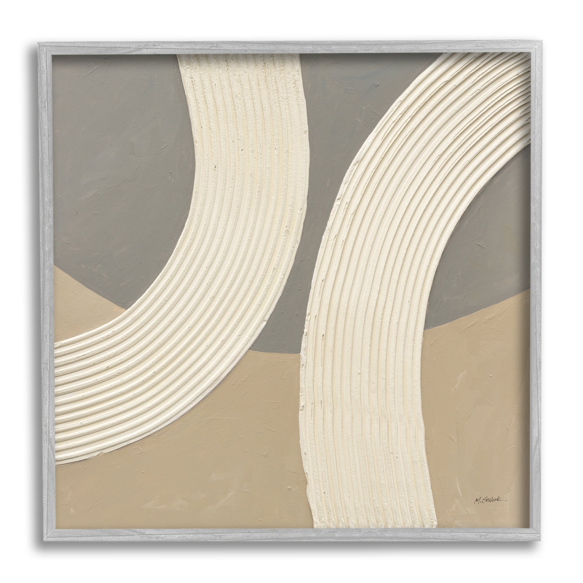 Gray and Beige Abstract Canvas Print with Gray Frame