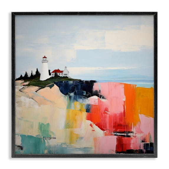 Stupell Industries Modern Abstract Lighthouse View Black Framed Giclee Art, 12 x 12, by Irena Orlov