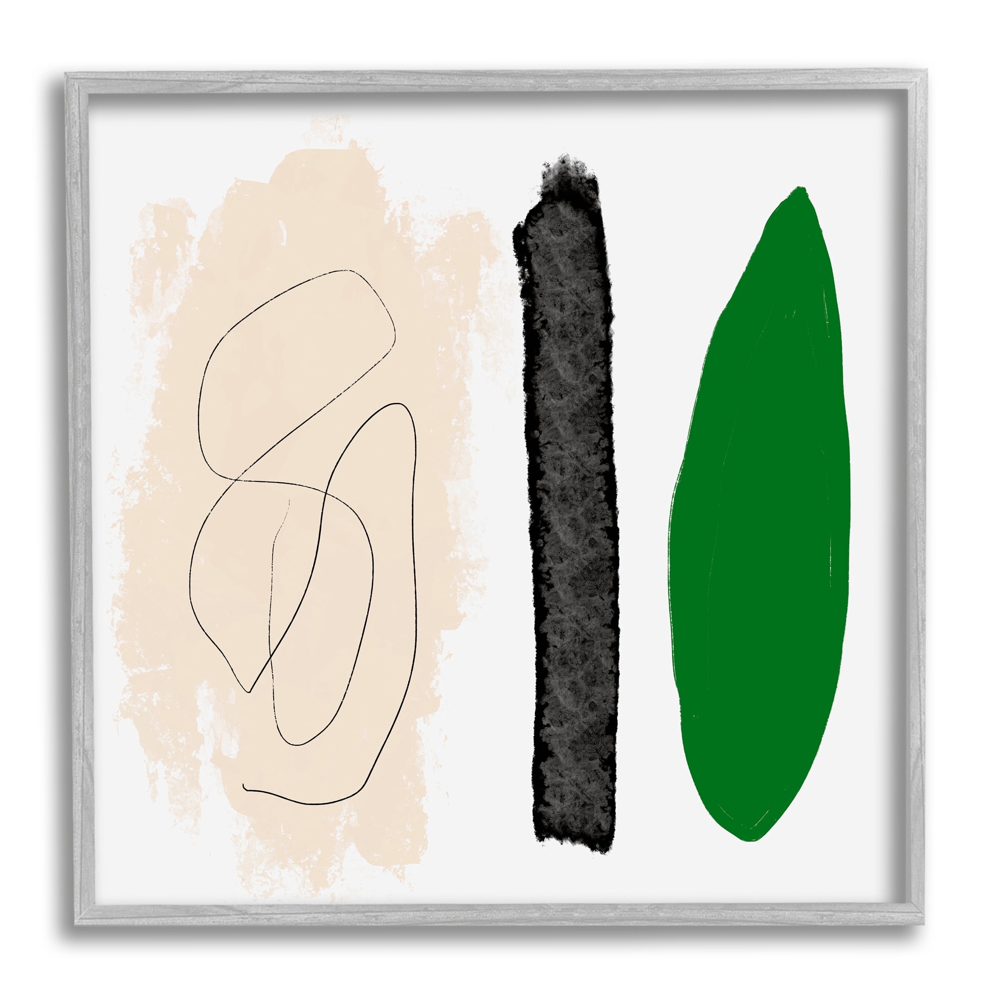 Stupell Industries Modern Abstract Nature Study Shape Collage Green Beige Abstract Painting Gray Framed Art Print Wall Art, 12 x 12