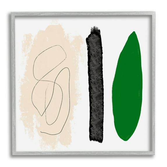 Stupell Industries Modern Abstract Nature Study Shape Collage Green Beige Abstract Painting Gray Framed Art Print Wall Art, 24 x 24