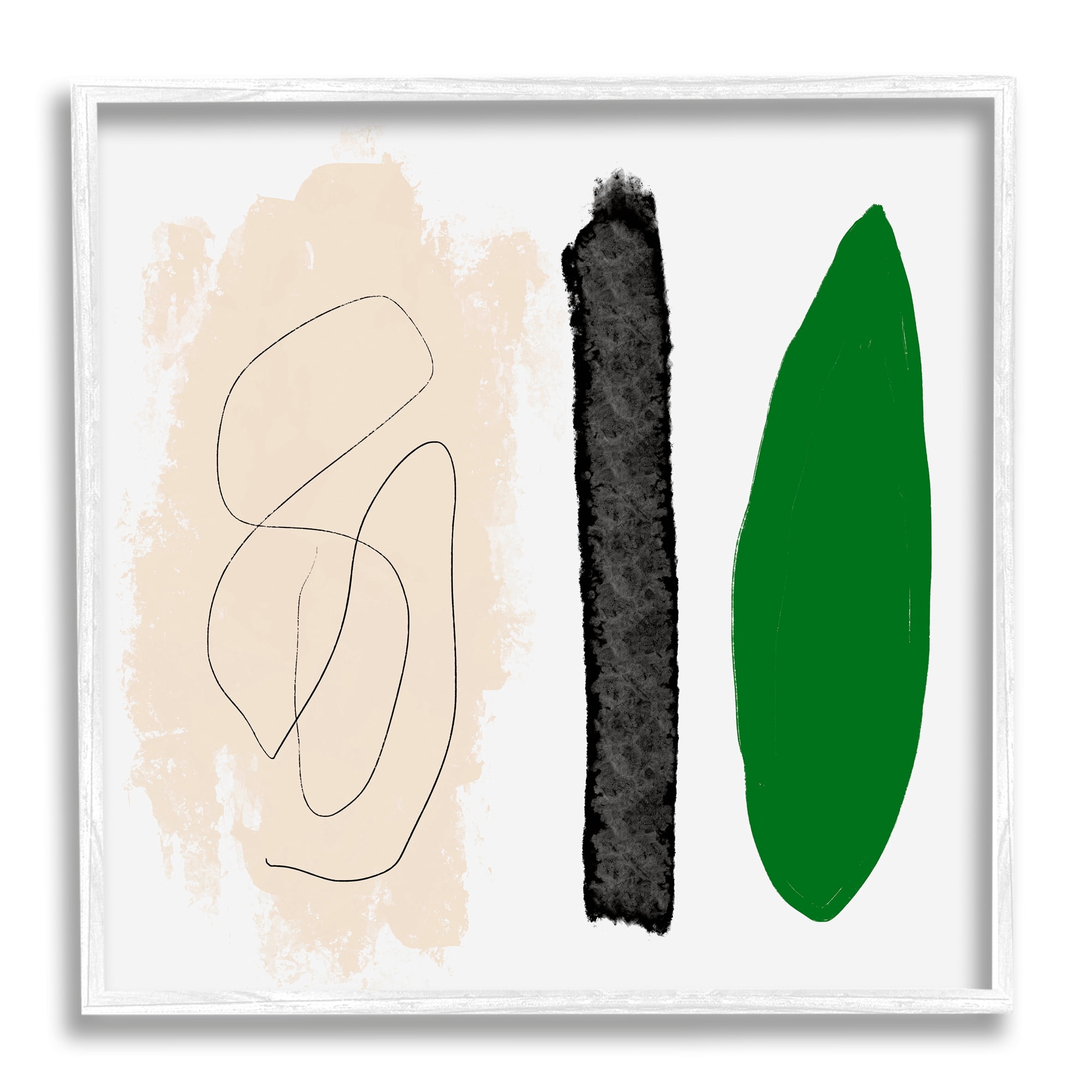 Stupell Industries Modern Abstract Nature Study Shape Collage Green Beige Abstract Painting White Framed Art Print Wall Art, 24 x 24