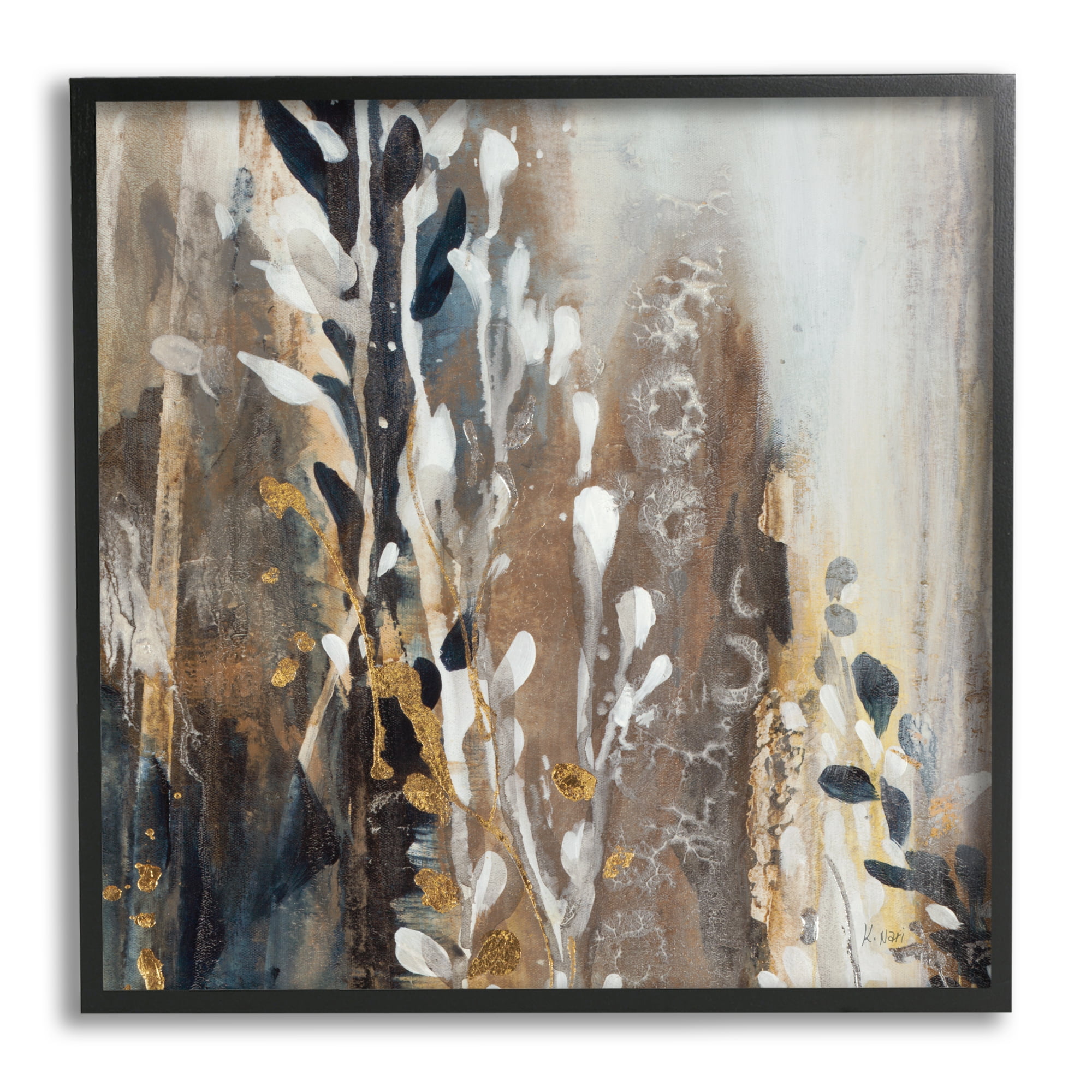 Stupell Industries Modern Abstract Painting Brown Grey White Cascading Plants, 12 x 12, Design by K. Nari