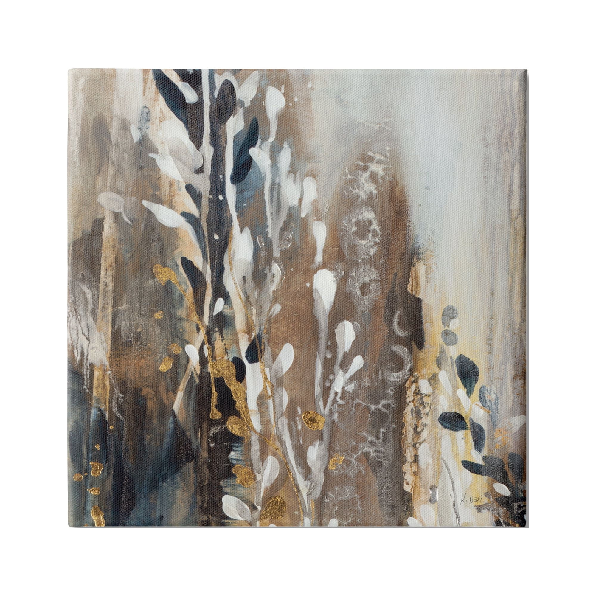 Stupell Industries Modern Abstract Painting Brown Grey White Cascading Plants, 24 x 24, Design by K. Nari