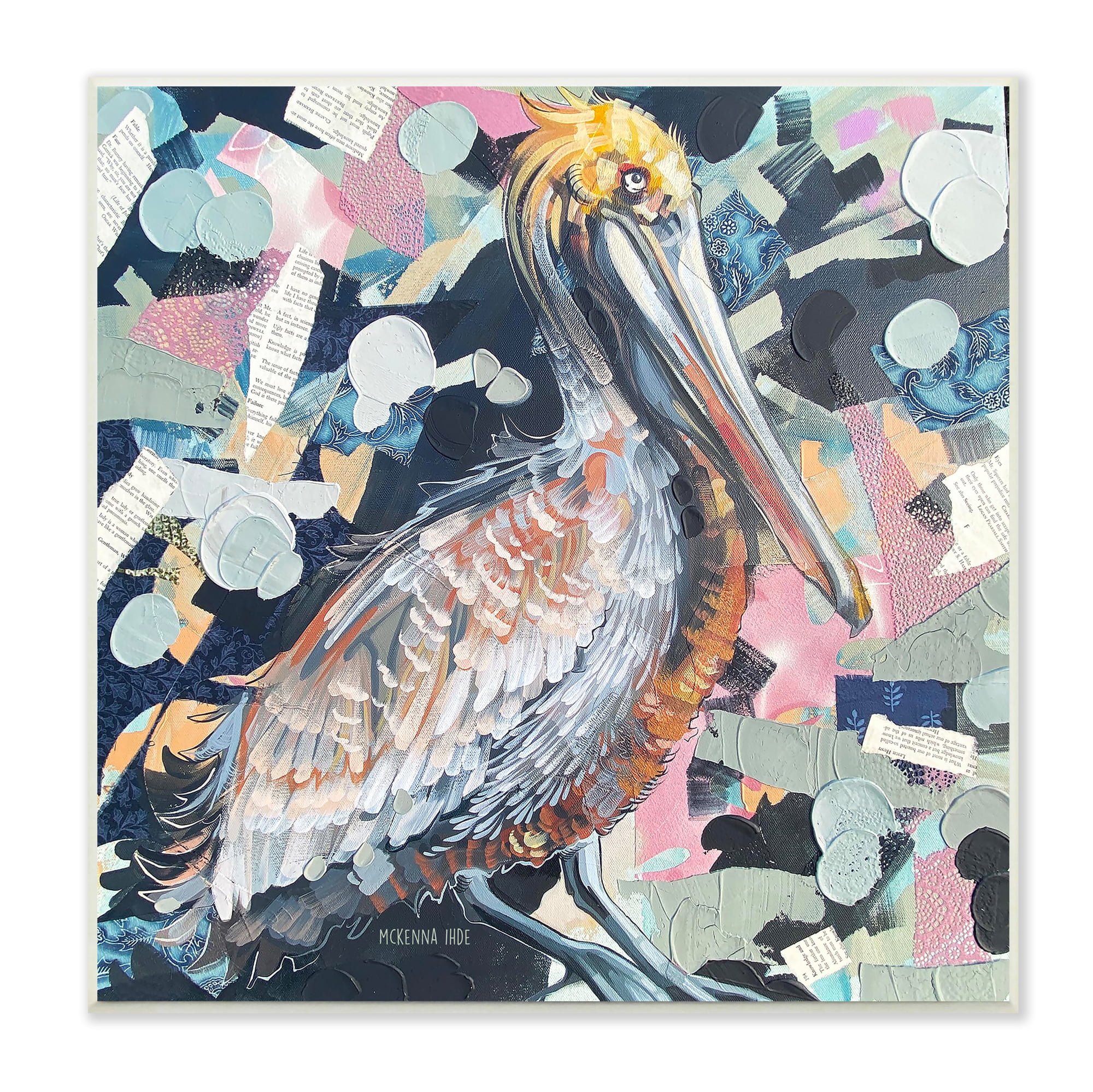 Stupell Industries Modern Abstract Pelican Bird Acrylic Painting Paper Collage,12 x 12, Design by McKenna Ihde