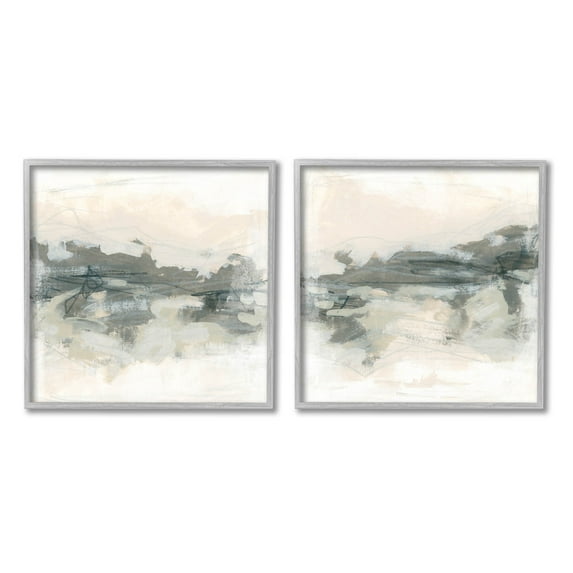 Stupell Industries Modern Abstract Scribble Composition Painting Gray Framed Art Print Wall Art, Set of 2, Design by June Erica Vess