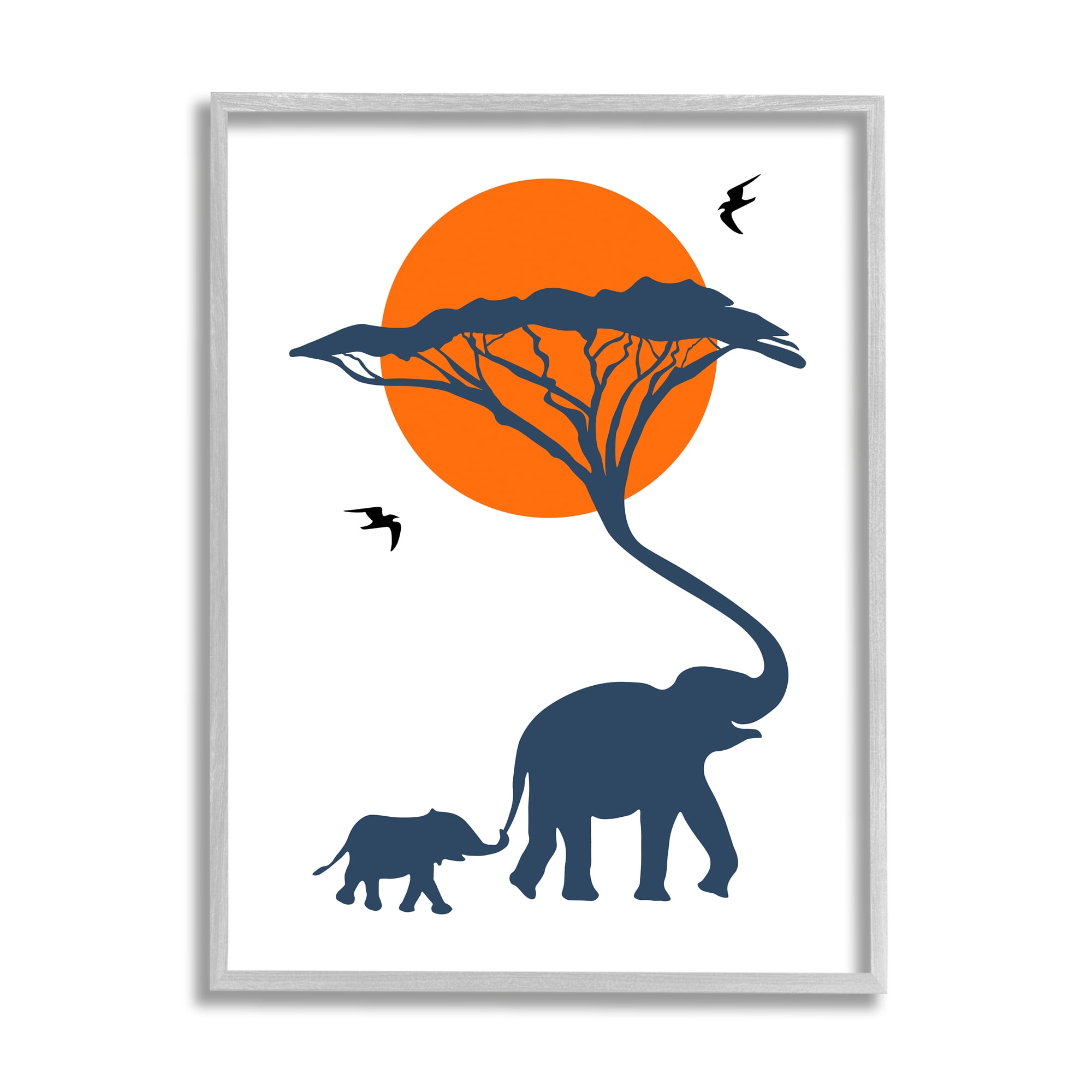 Stupell Industries Modern African Safari Sunny Sky Elephant Family Animals & Insects Painting Gray Framed Art Print Wall Art, 11 x 14