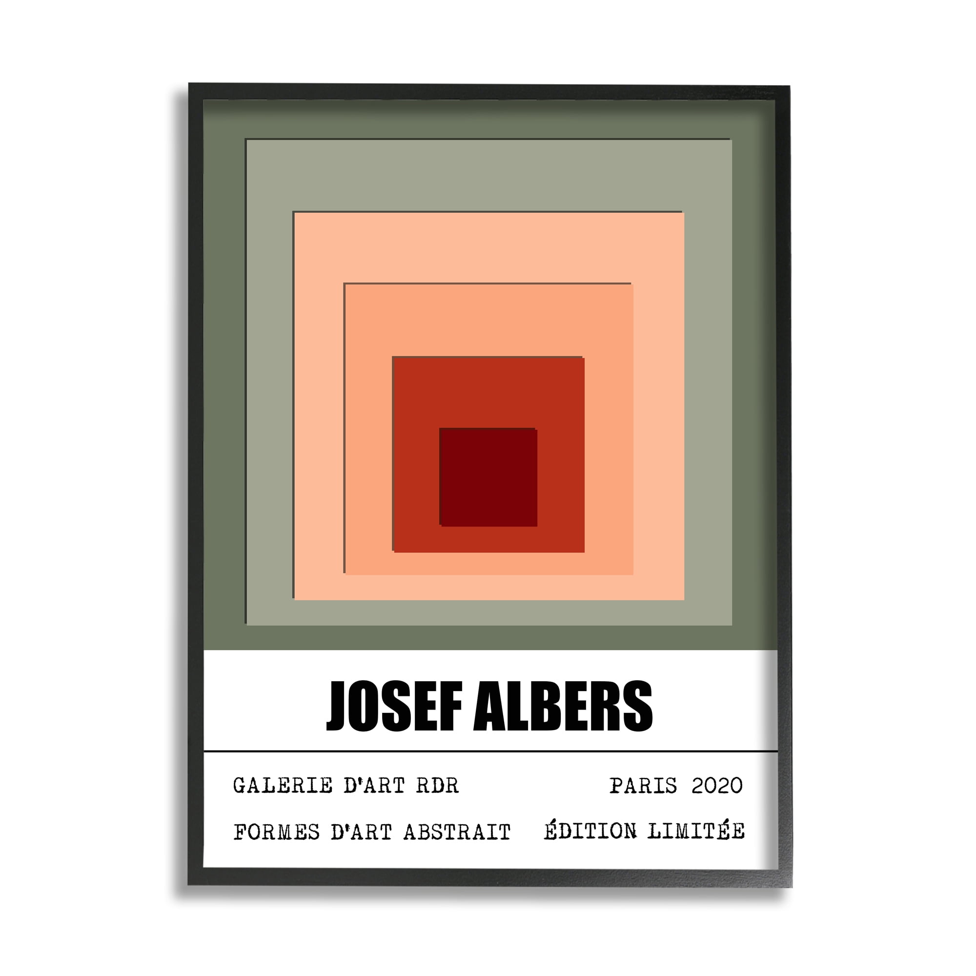 Stupell Industries Modern Albers Abstraction Layered Squares Red Blush Green Modern Painting Black Framed Art Print Wall Art, 11 x 14, Design by Ros Ruseva