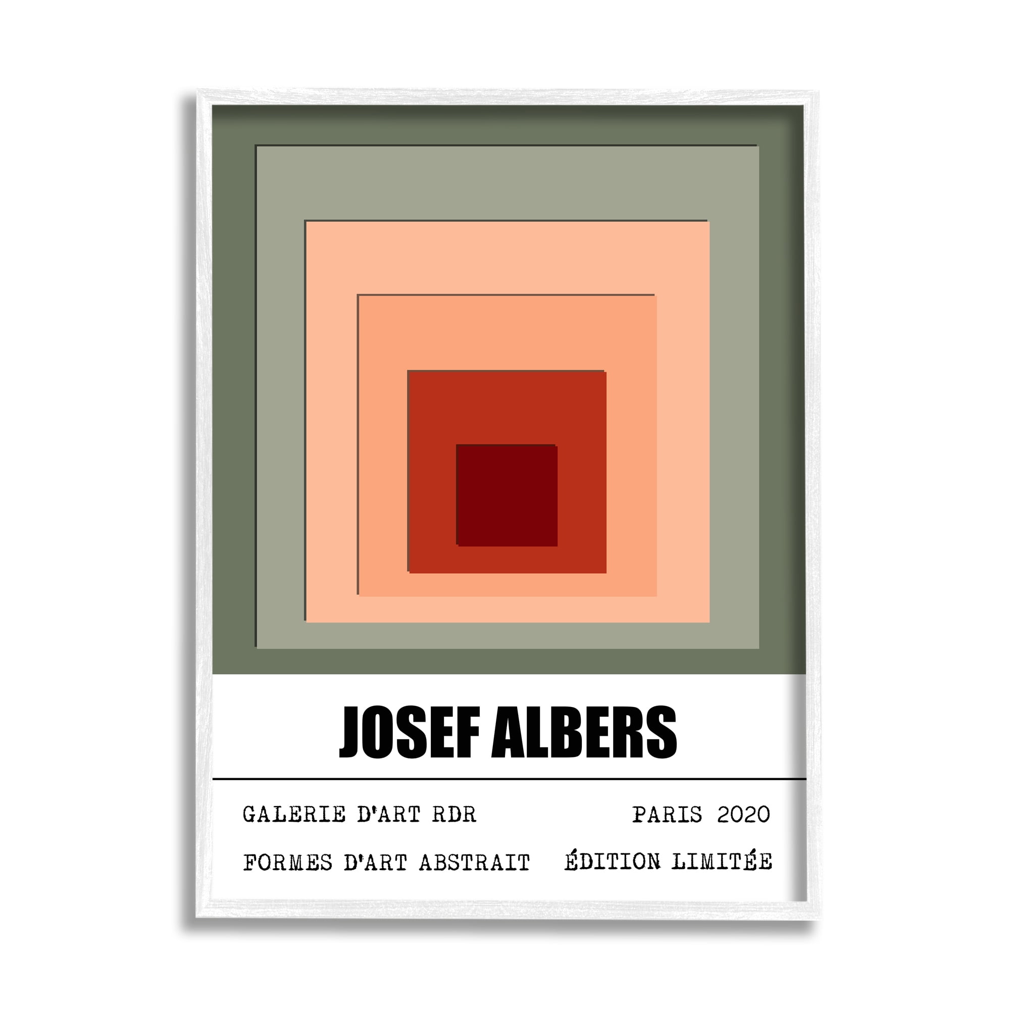 Stupell Industries Modern Albers Abstraction Layered Squares Red Blush Green Modern Painting White Framed Art Print Wall Art, 24 x 30, Design by Ros Ruseva