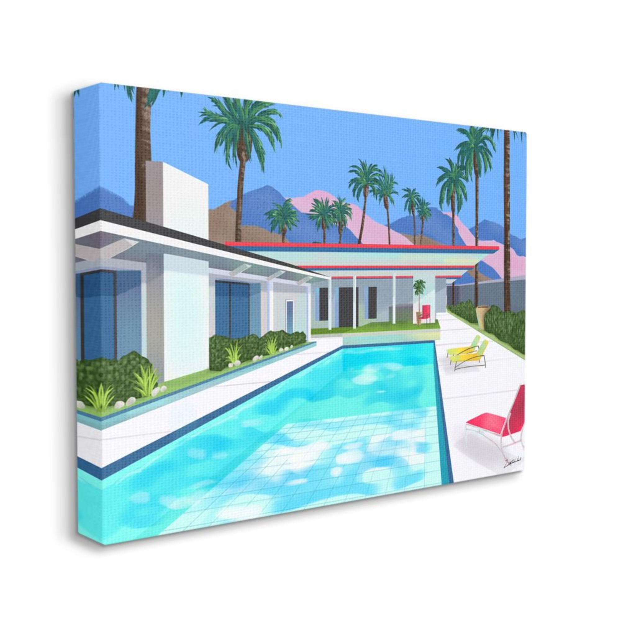 Modern Tropical Palm Trees Poolside Canvas Wall Art, 16" x 20"