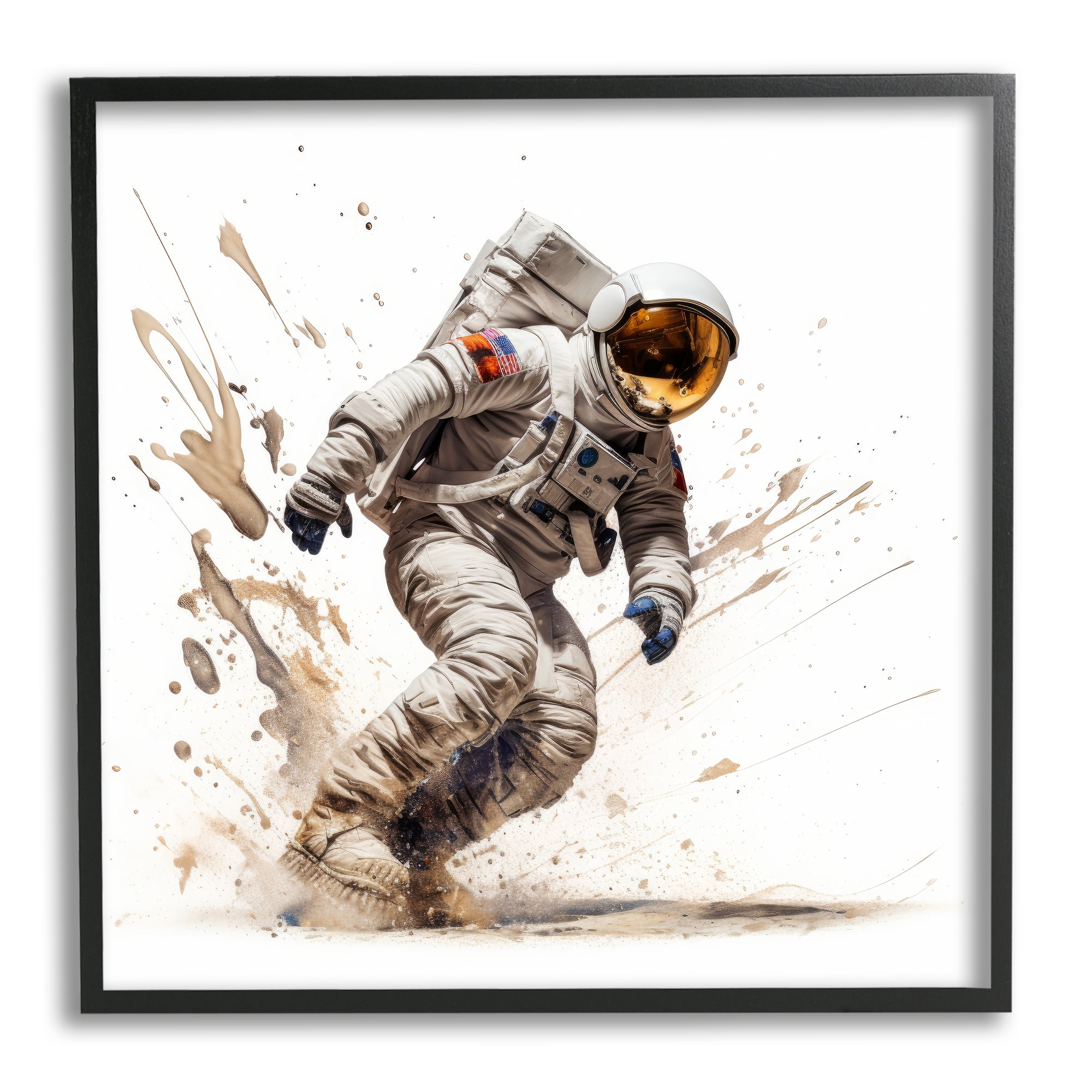 Stupell Industries Modern Astronaut Splash Abstract Painting Black Framed Art Print Wall Art, 17 x 17