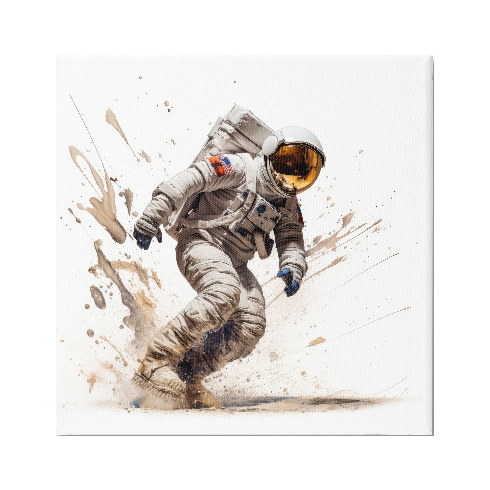 Modern Astronaut Splash Abstract Canvas Art for Kids Nursery