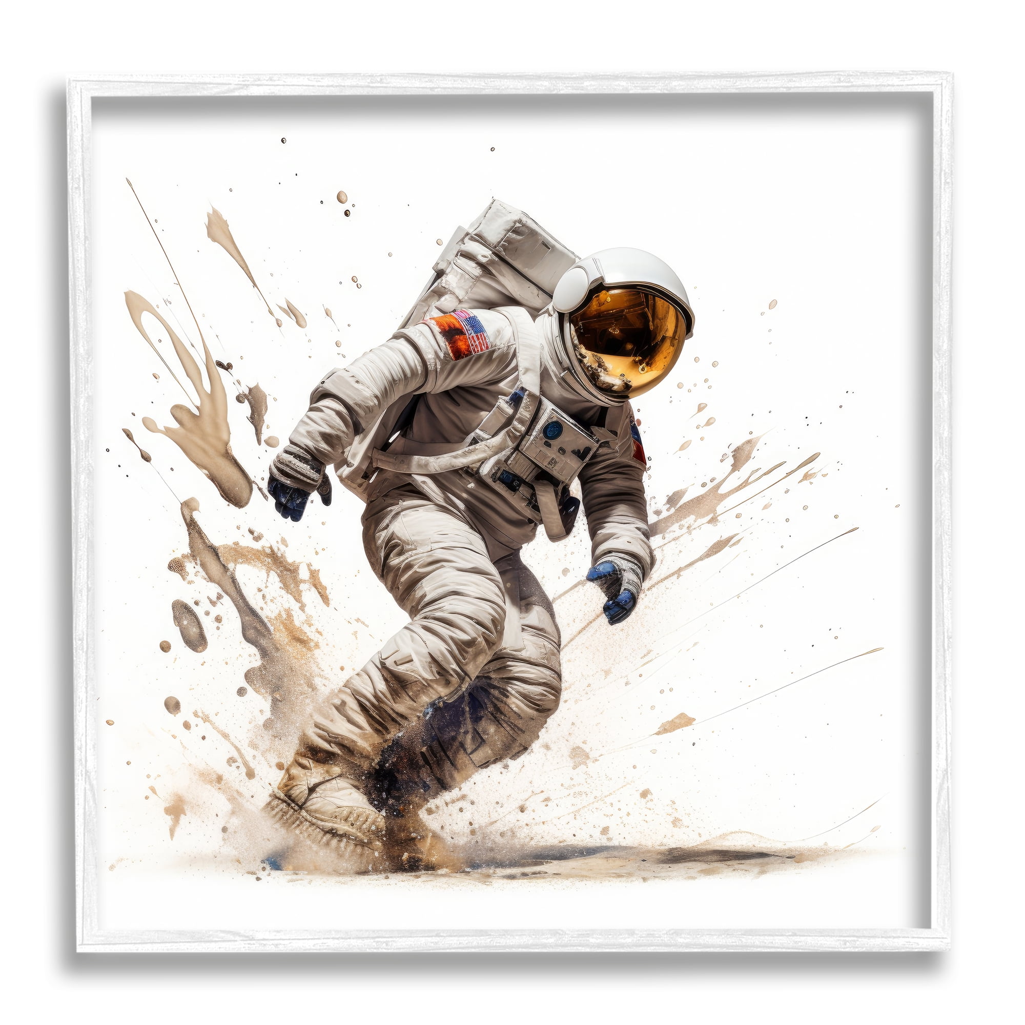 Stupell Industries Modern Astronaut Splash Abstract Painting White Framed Art Print Wall Art, 12 x 12