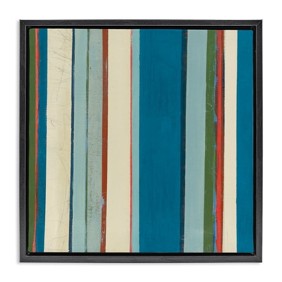 Stupell Industries Modern Asymmetrical Blue Stripes Black Floating Frame Canvas Art, 18 x 18, by Pippin Schupbach