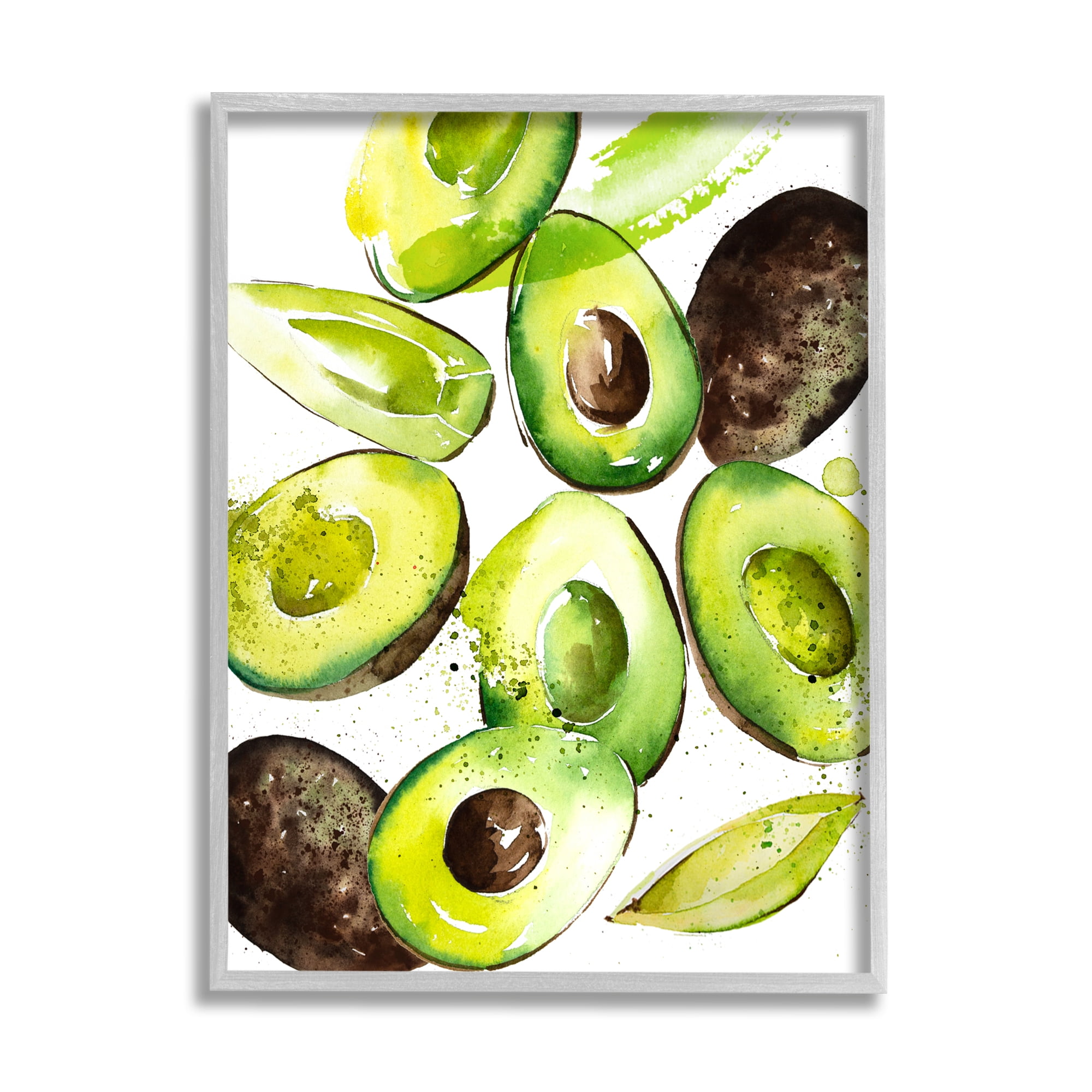 Stupell Industries Modern Avocado Halves Food & Beverage Painting Gray Framed Art Print Wall Art, 11 x 14