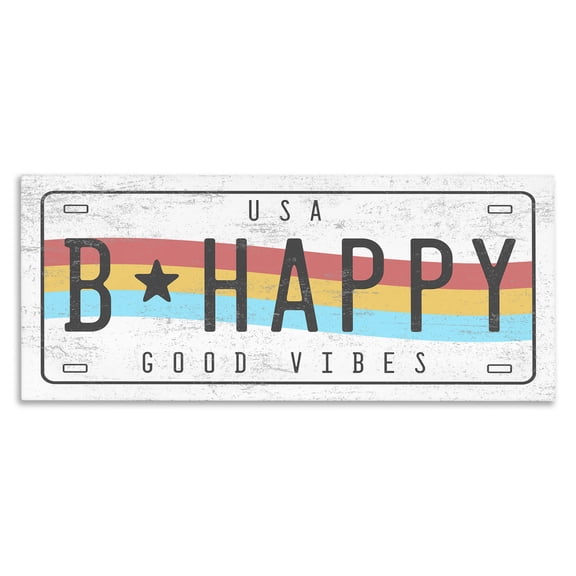 Stupell Industries Modern B Happy Rainbow License Plate Good Vibes Sentiment Canvas Art, 24 x 10, by Lil' Rue