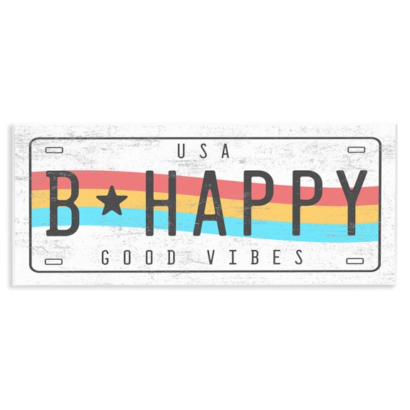 Stupell Industries Modern B Happy Rainbow License Plate Good Vibes Sentiment Wall Plaque Art, 17 x 7, by Lil' Rue