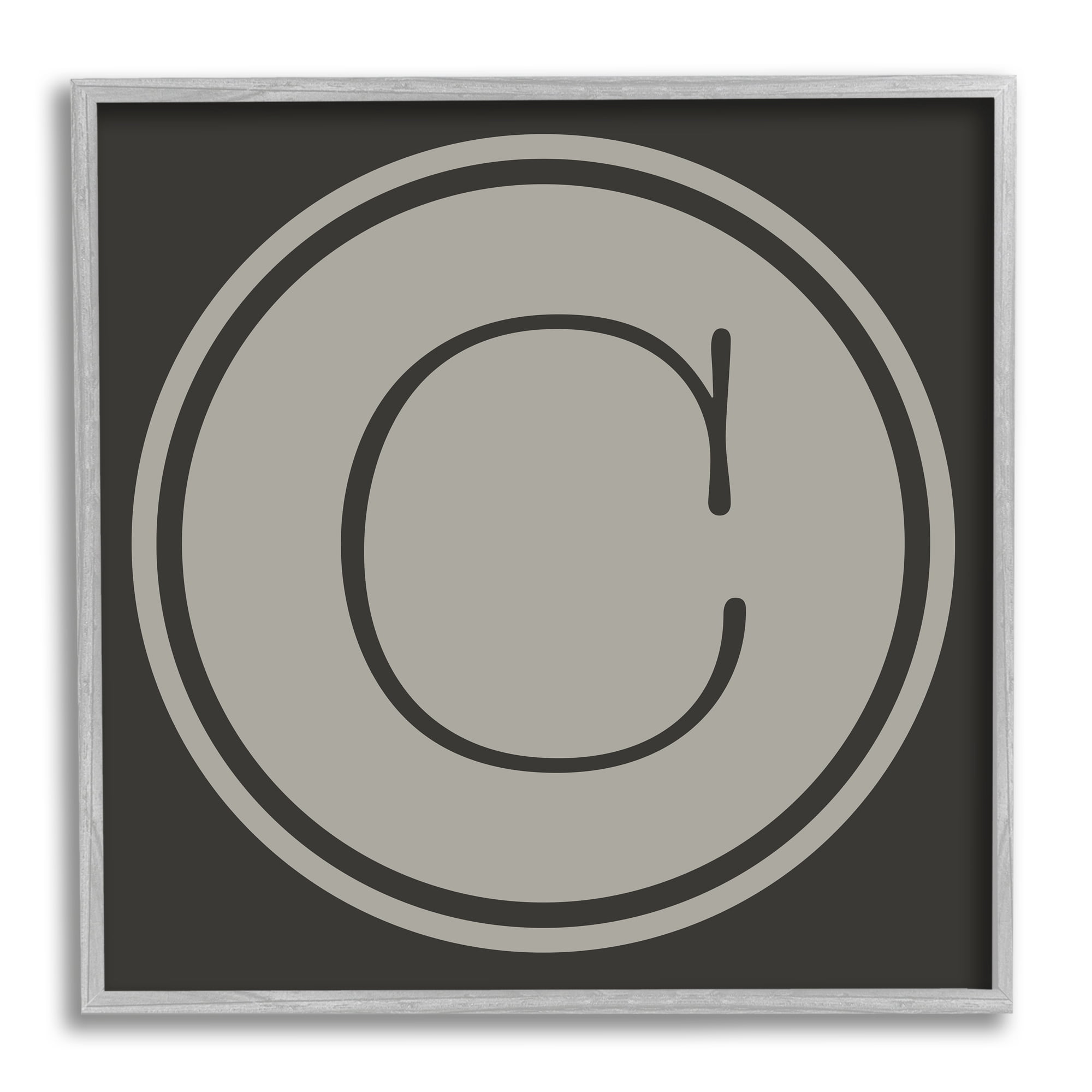 Stupell Industries Modern B Initial Round Elevator Key Shape Typography Painting Gray Framed Art Print Wall Art, 24 x 24