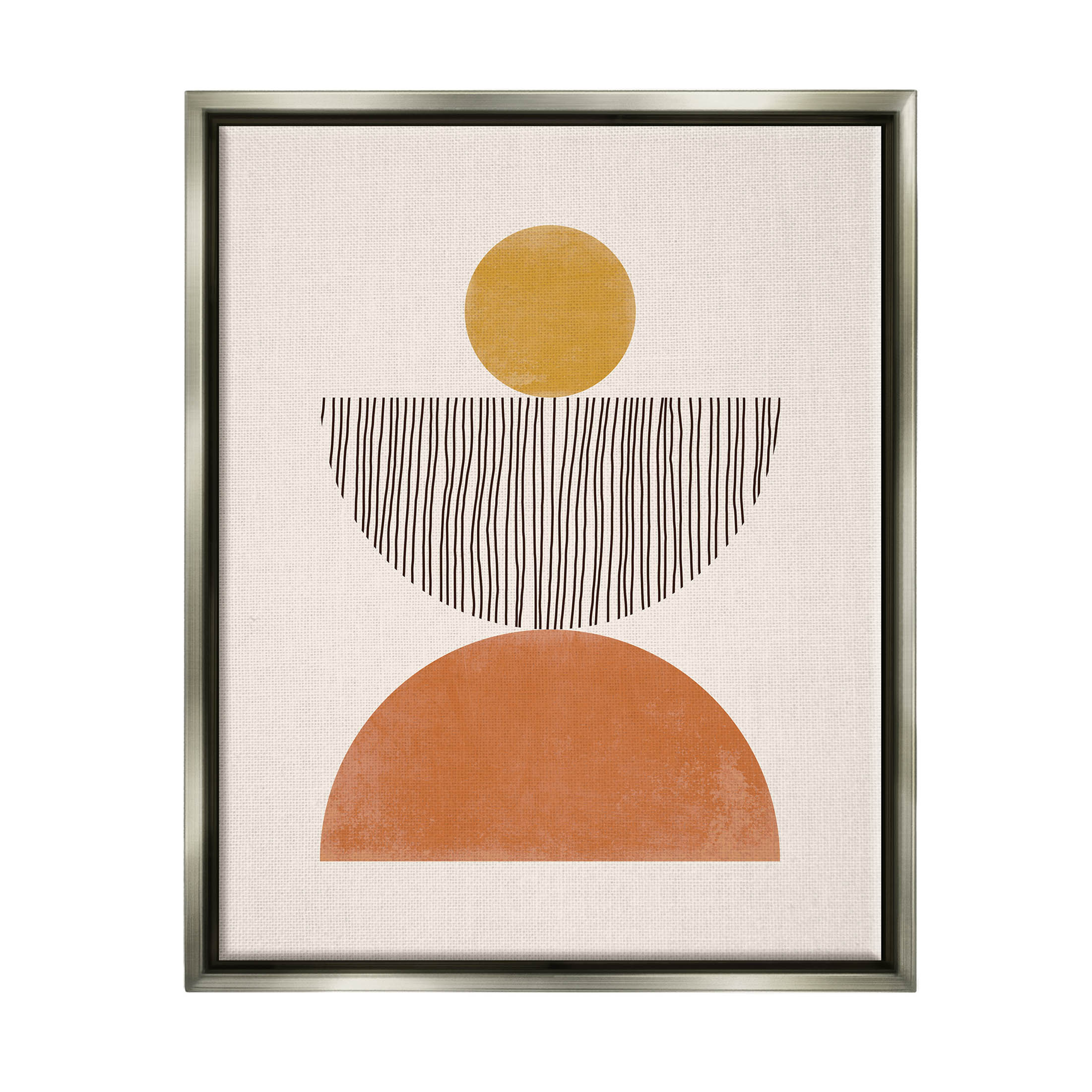 Stupell Industries Modern Balancing Shapes Stripes Pattern Graphic Art Luster Gray Floating Framed Canvas Print Wall Art, Design by JJ Design House LLC