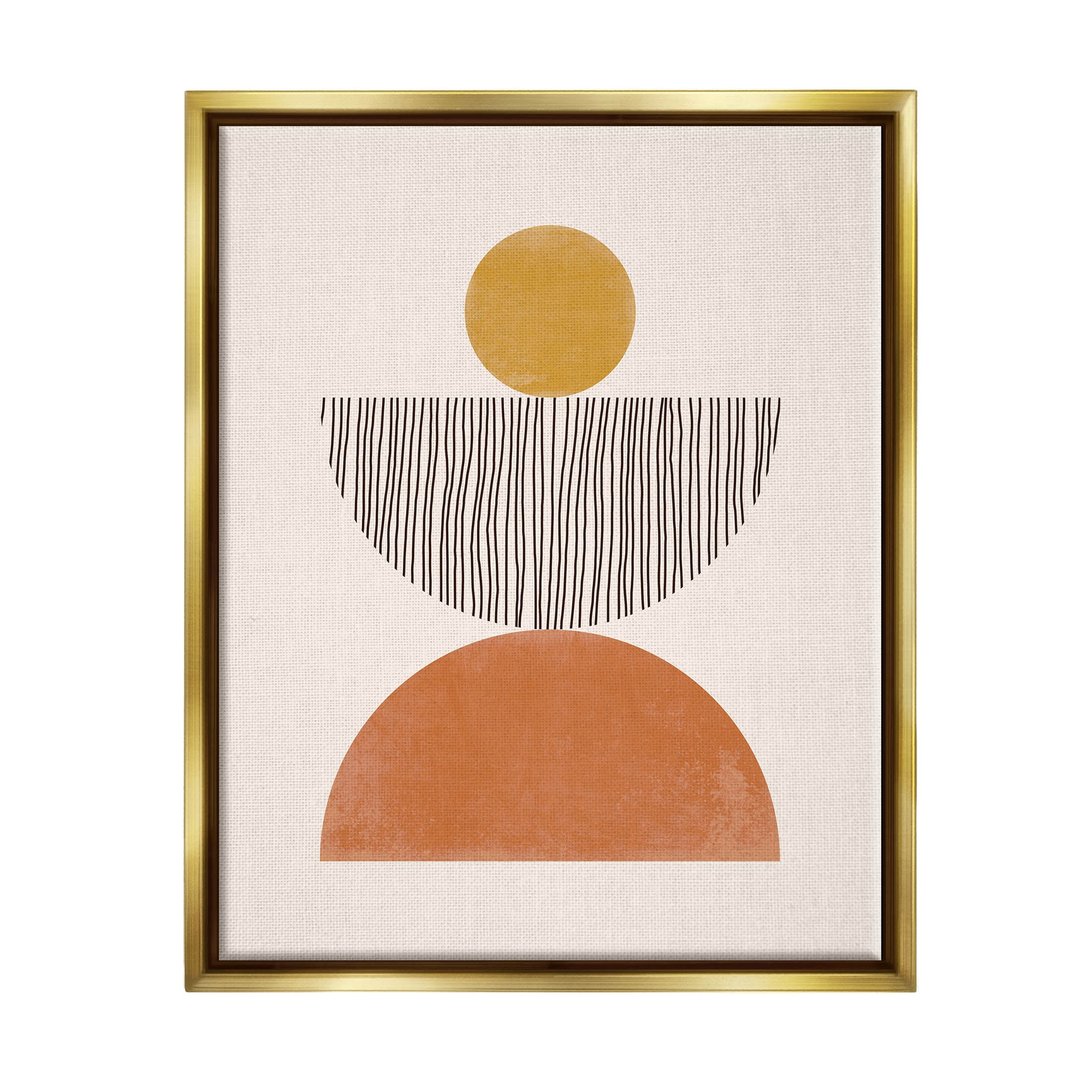 Stupell Industries Modern Balancing Shapes Stripes Pattern Graphic Art Metallic Gold Floating Framed Canvas Print Wall Art, Design by JJ Design House LLC