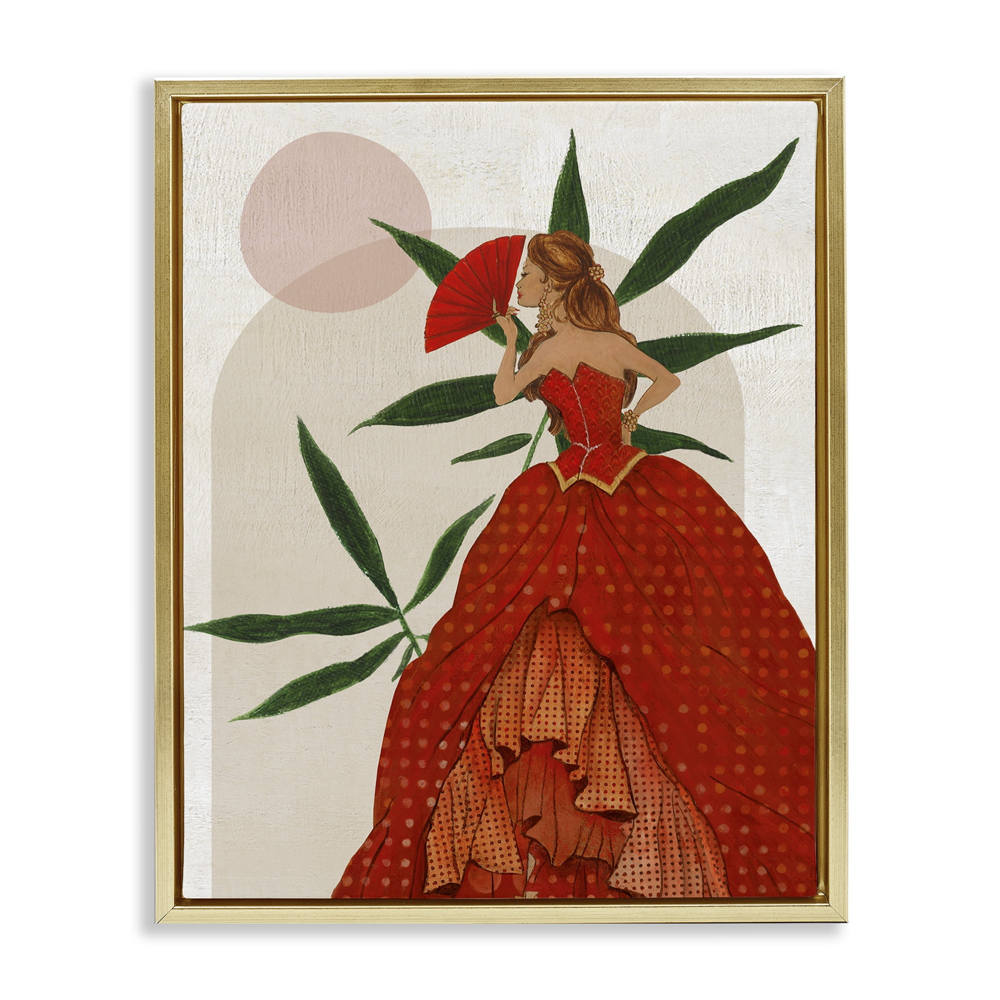 Stupell Industries Modern Ball Gown Woman People Painting Gold Floater Framed Canvas Art Print Wall Art, 17 x 21