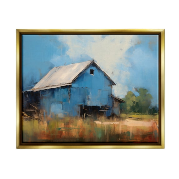 Stupell Industries Modern Barn Painting Travel & Places Painting Gold Floater Framed Canvas Art Print Wall Art, 21 x 17
