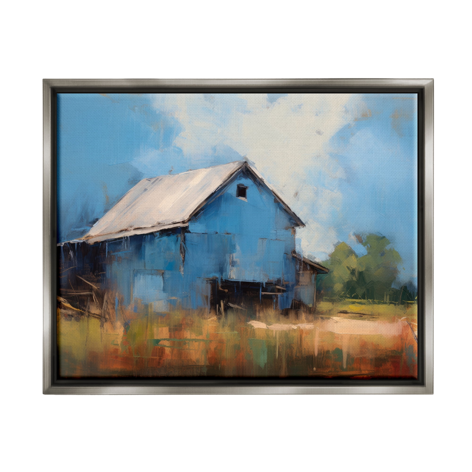 Stupell Industries Modern Barn Painting Travel & Places Painting Gray Floater Framed Canvas Art Print Wall Art, 21 x 17