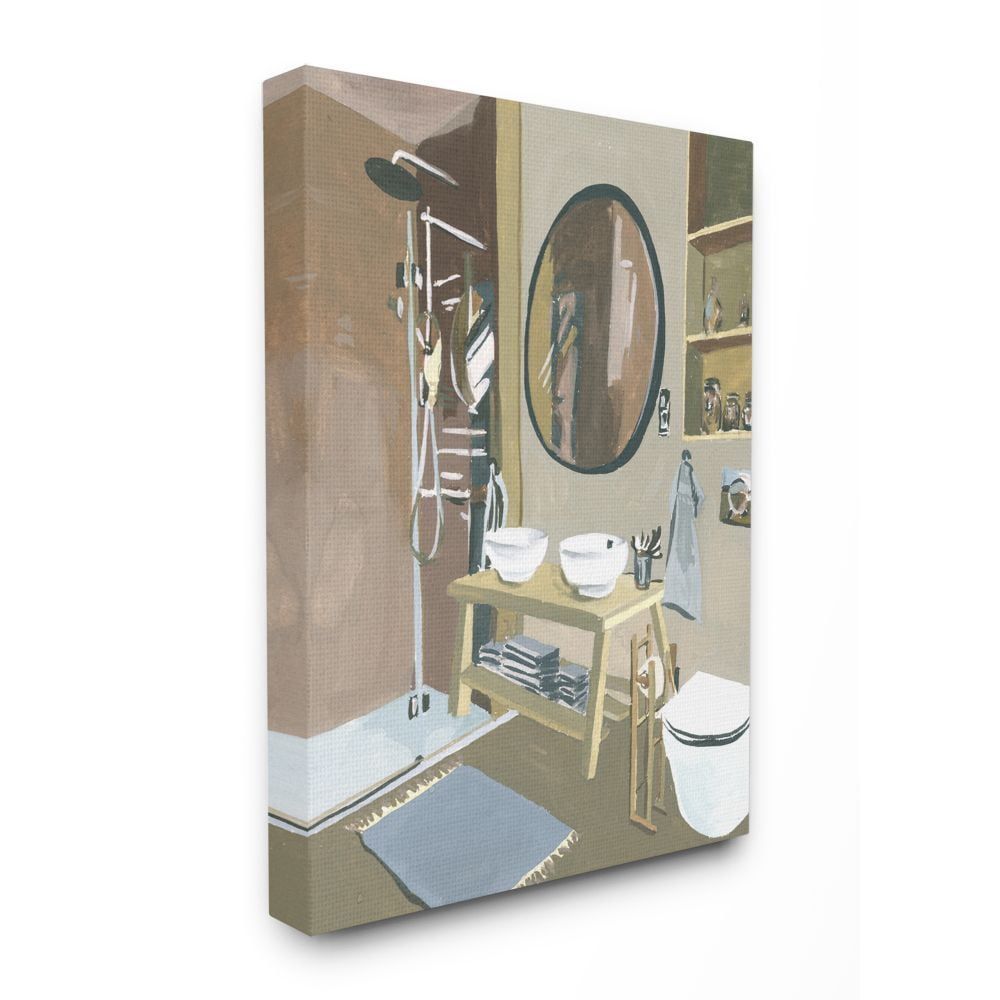 Stupell Industries Modern Bathroom Sink Shower Multicolor Acrylic Painting Canvas Wall Art Design by Melissa Wang, 24" x 30"
