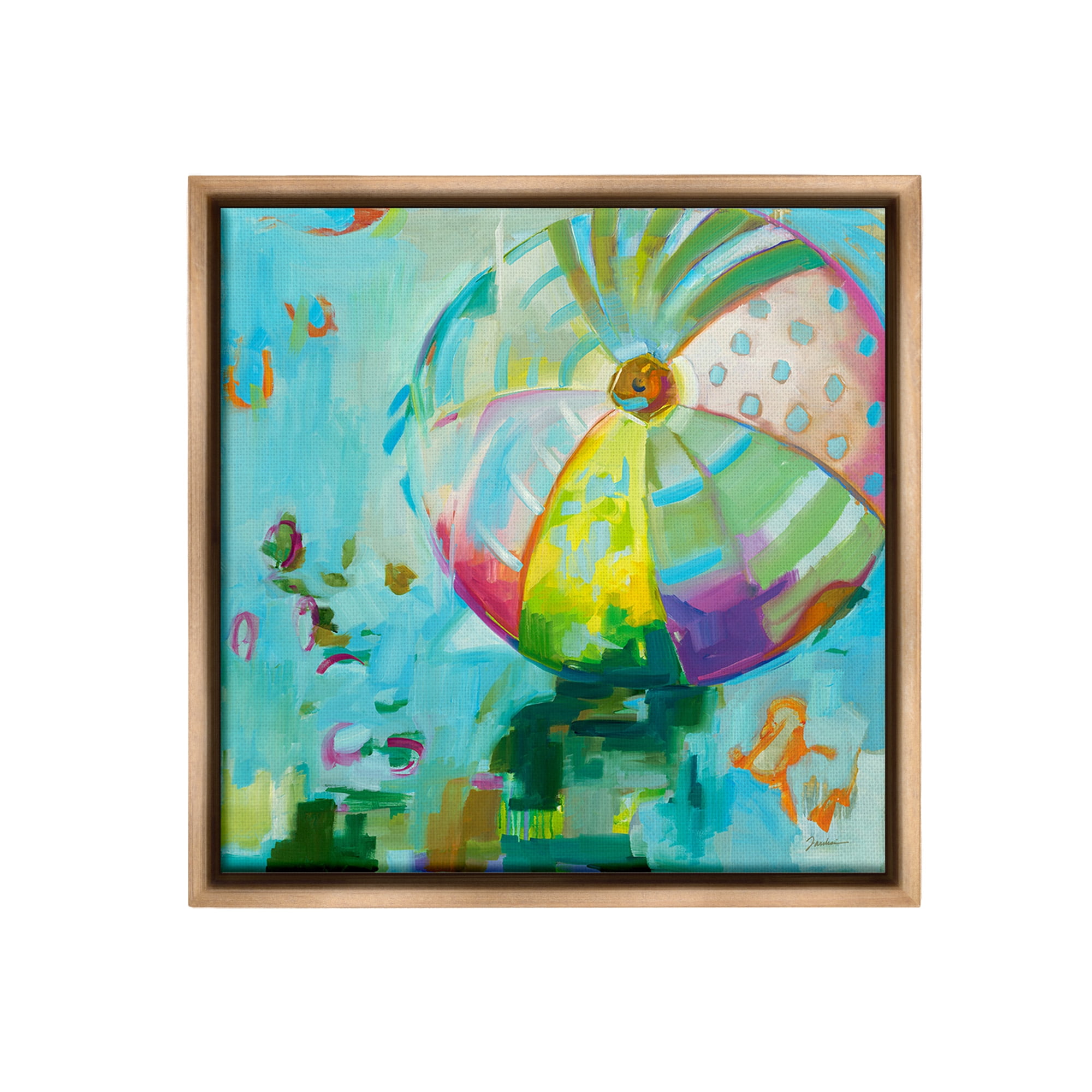 Stupell Industries Modern Beach Ball Pattern Abstract Painting Brown Floater Framed Canvas Art Print Wall Art, 18 x 18