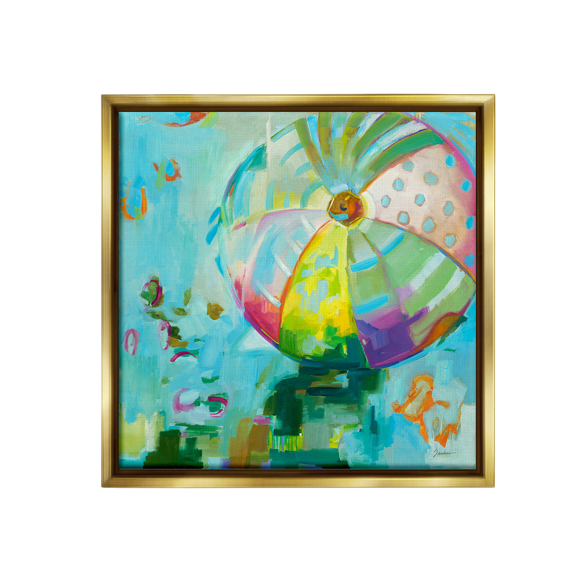 Stupell Industries Modern Beach Ball Pattern Abstract Painting Gold Floater Framed Canvas Art Print Wall Art, 18 x 18