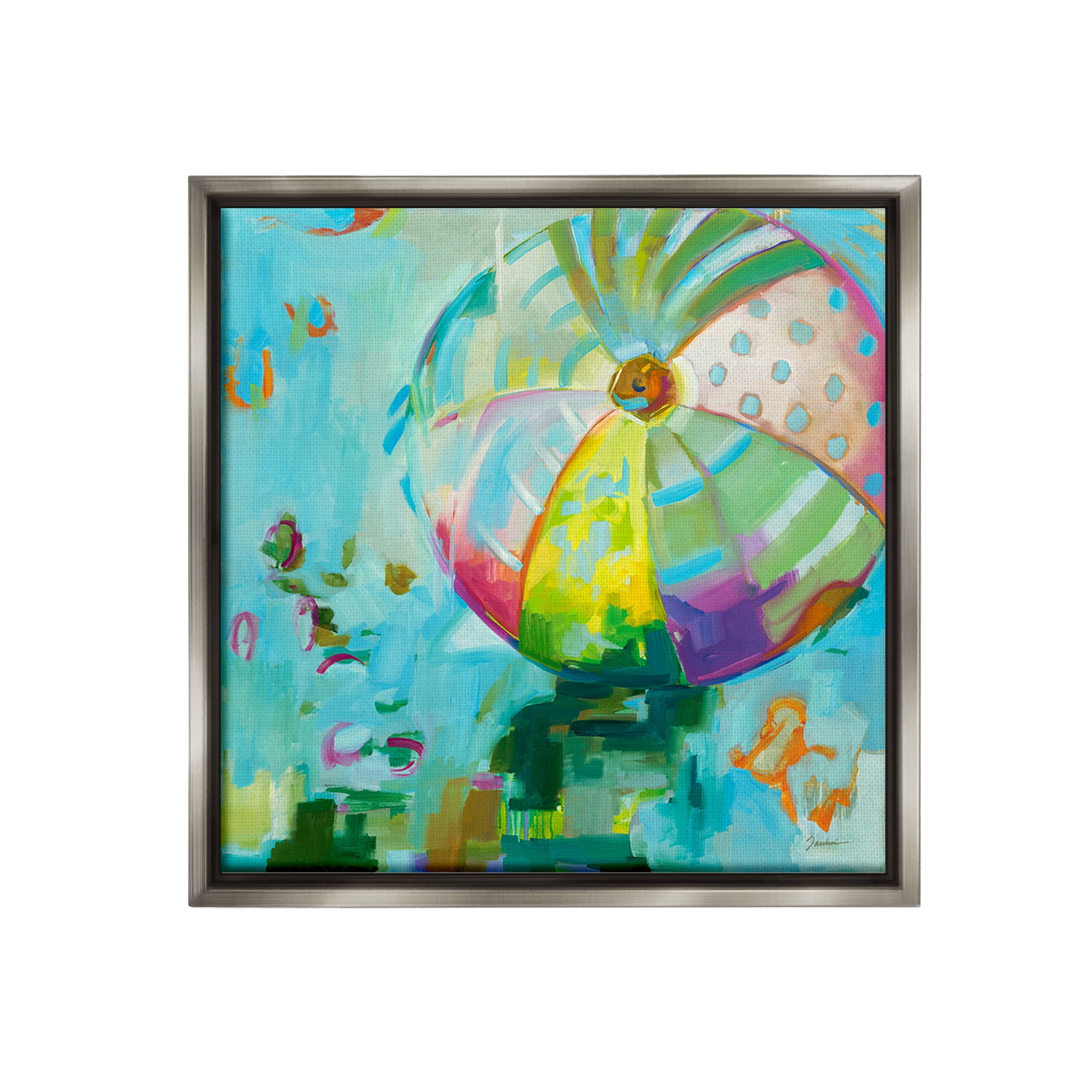 Stupell Industries Modern Beach Ball Pattern Abstract Painting Gray Floater Framed Canvas Art Print Wall Art, 25 x 25