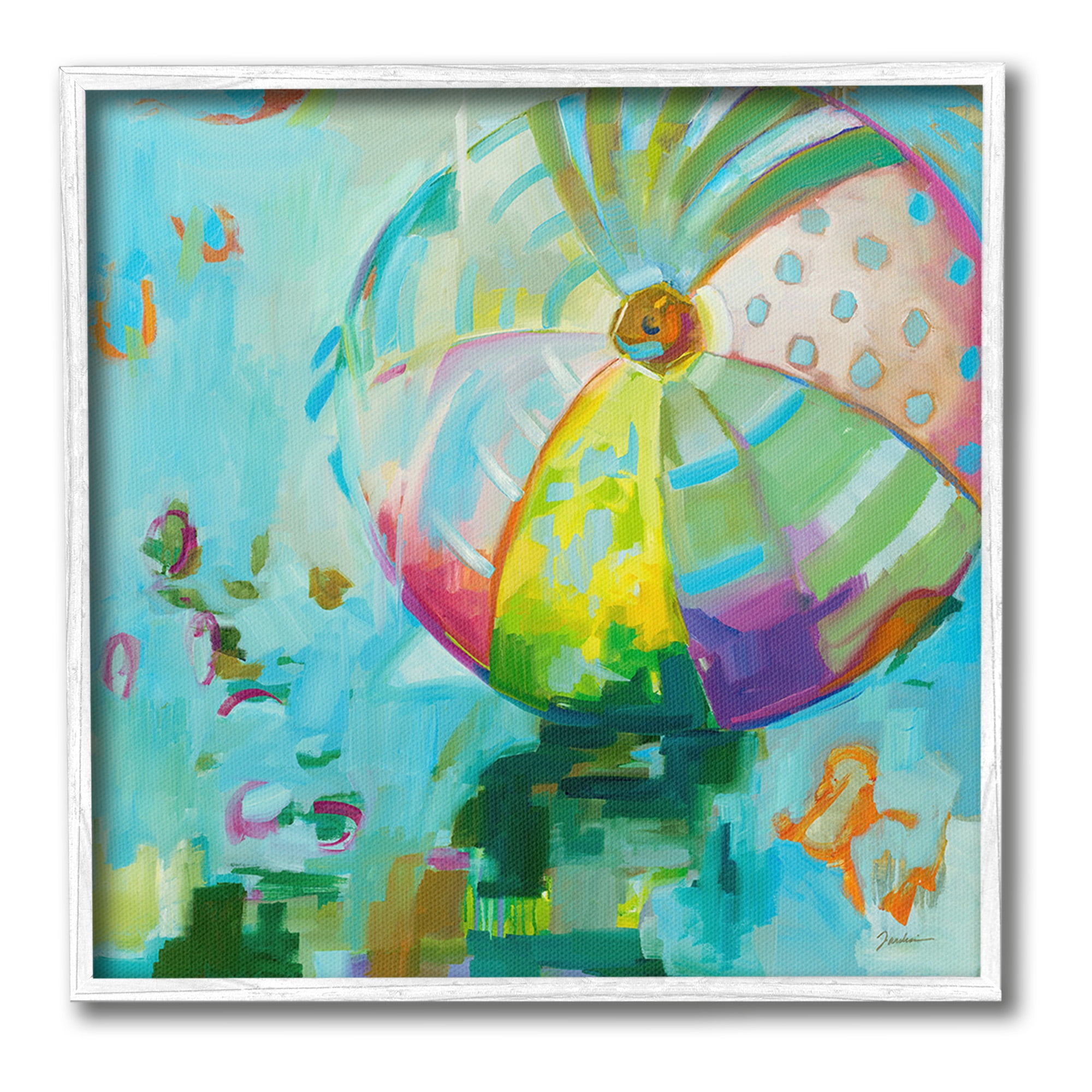 Stupell Industries Modern Beach Ball Pattern Abstract Painting White Framed Art Print Wall Art, 12 x 12