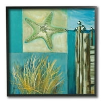 Stupell Industries Modern Beach Dock Collage Landscape Painting Black Framed Art Print Wall Art, 12 x 12