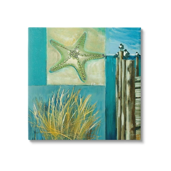 Stupell Industries Modern Beach Dock Collage Landscape Painting Gallery Wrapped Canvas Art Print Wall Art, 30 x 30