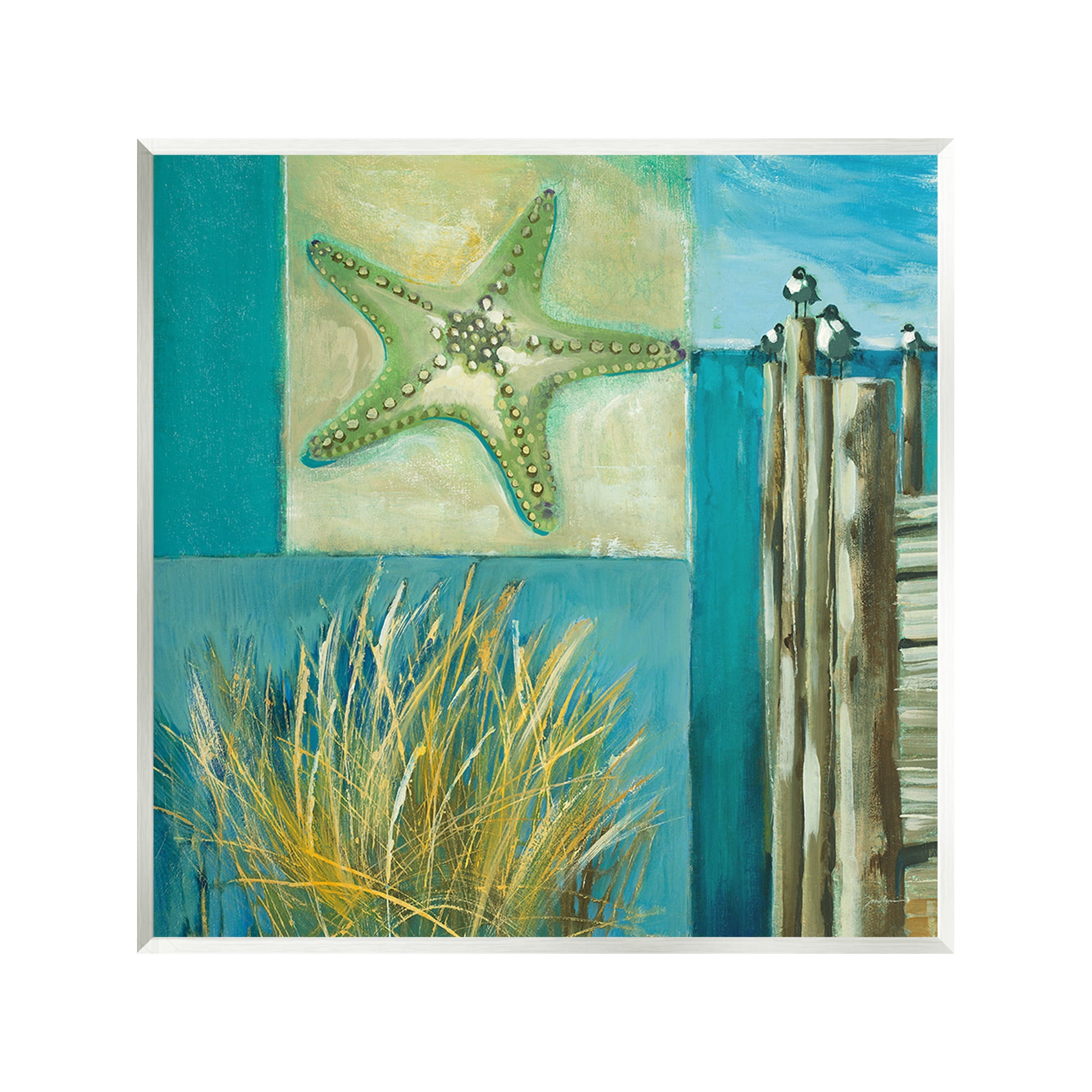 Stupell Industries Modern Beach Dock Collage Landscape Painting Unframed Art Print Wall Art, 12 x 12