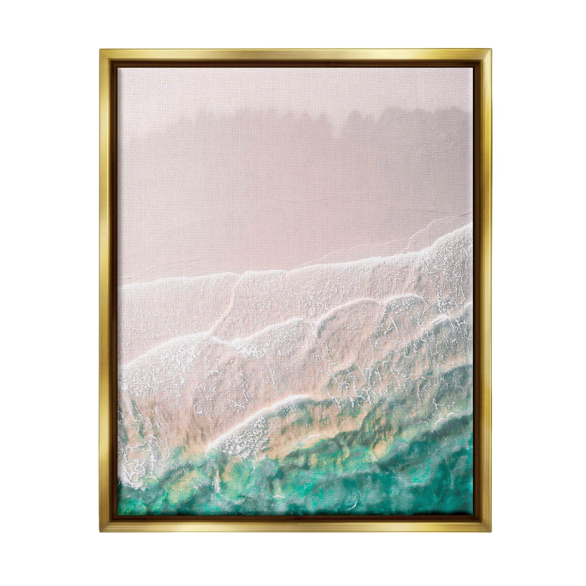 Stupell Industries Modern Beach Foam Abstract Painting Gold Floater Framed Canvas Art Print Wall Art, 17 x 21