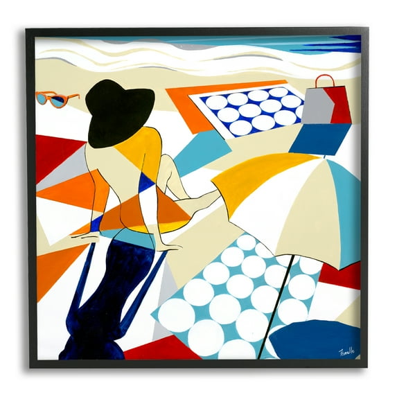 Stupell Industries Modern Beach Girl Scene Nature Painting Black Framed Art Print Wall Art, 24 x 24