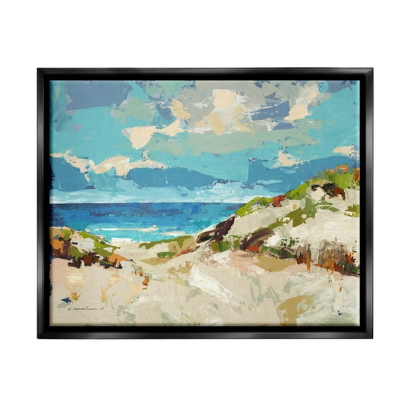 Stupell Industries Modern Beach Landscape Painting Jet Black Floating Framed Canvas Print Wall Art, Design by Trevor Copenhaver