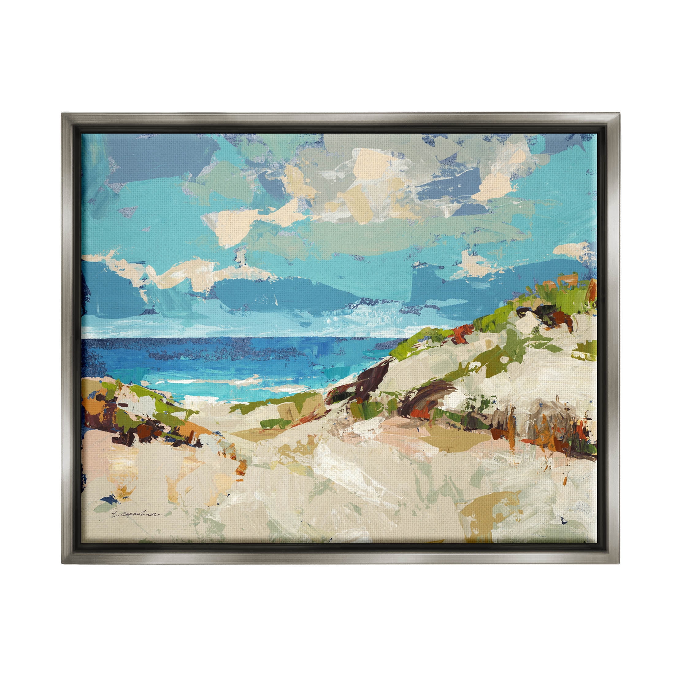 Stupell Industries Modern Beach Landscape Painting Luster Gray Floating Framed Canvas Print Wall Art, Design by Trevor Copenhaver