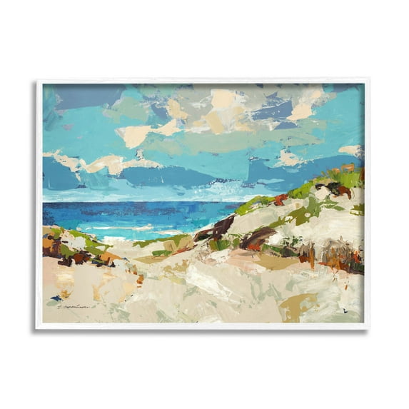 Stupell Industries Modern Beach Landscape Painting White Framed Art Print Wall Art, Design by Trevor Copenhaver