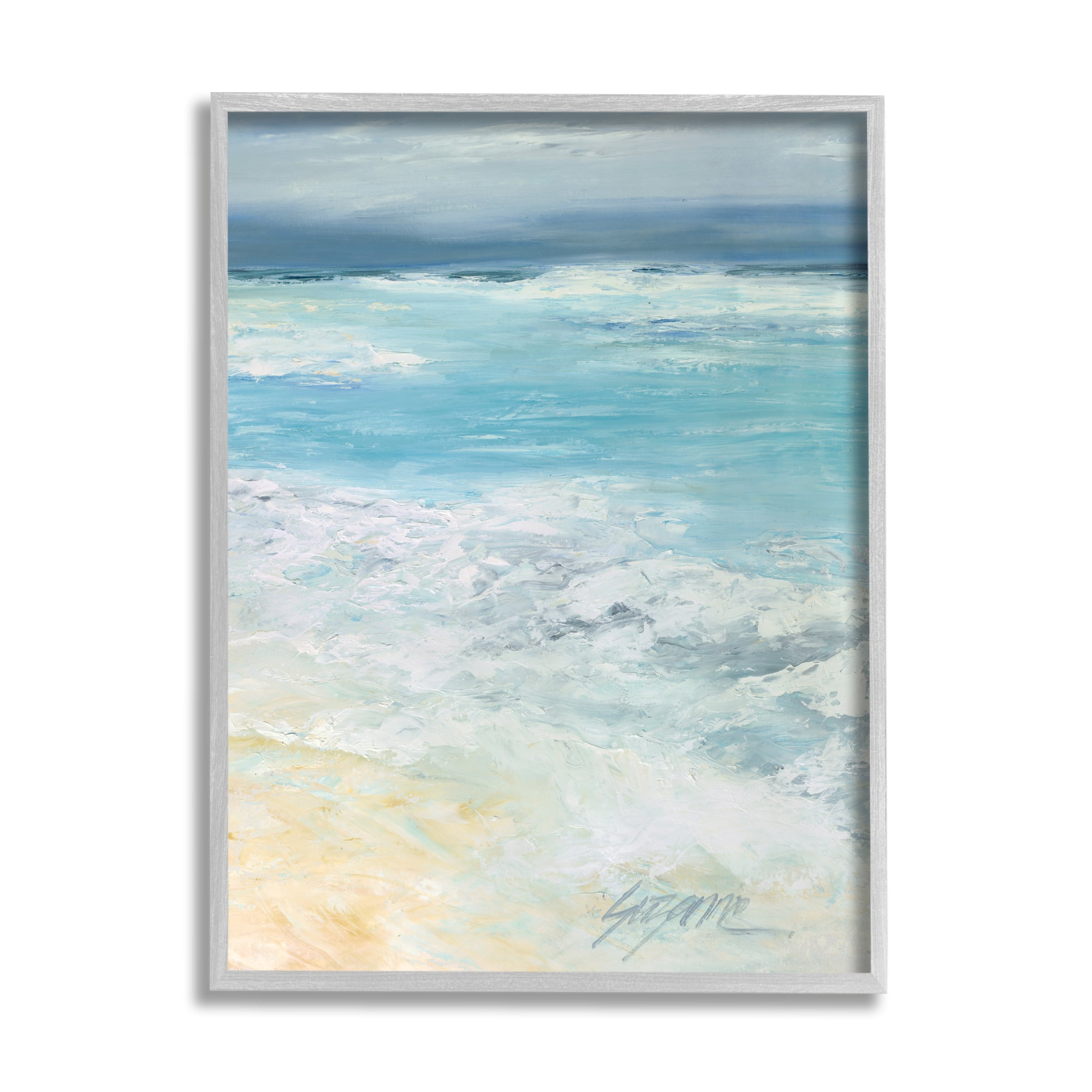 Stupell Industries Modern Beach Waves Abstract Shore Coastal Painting Gray Framed Art Print Wall Art