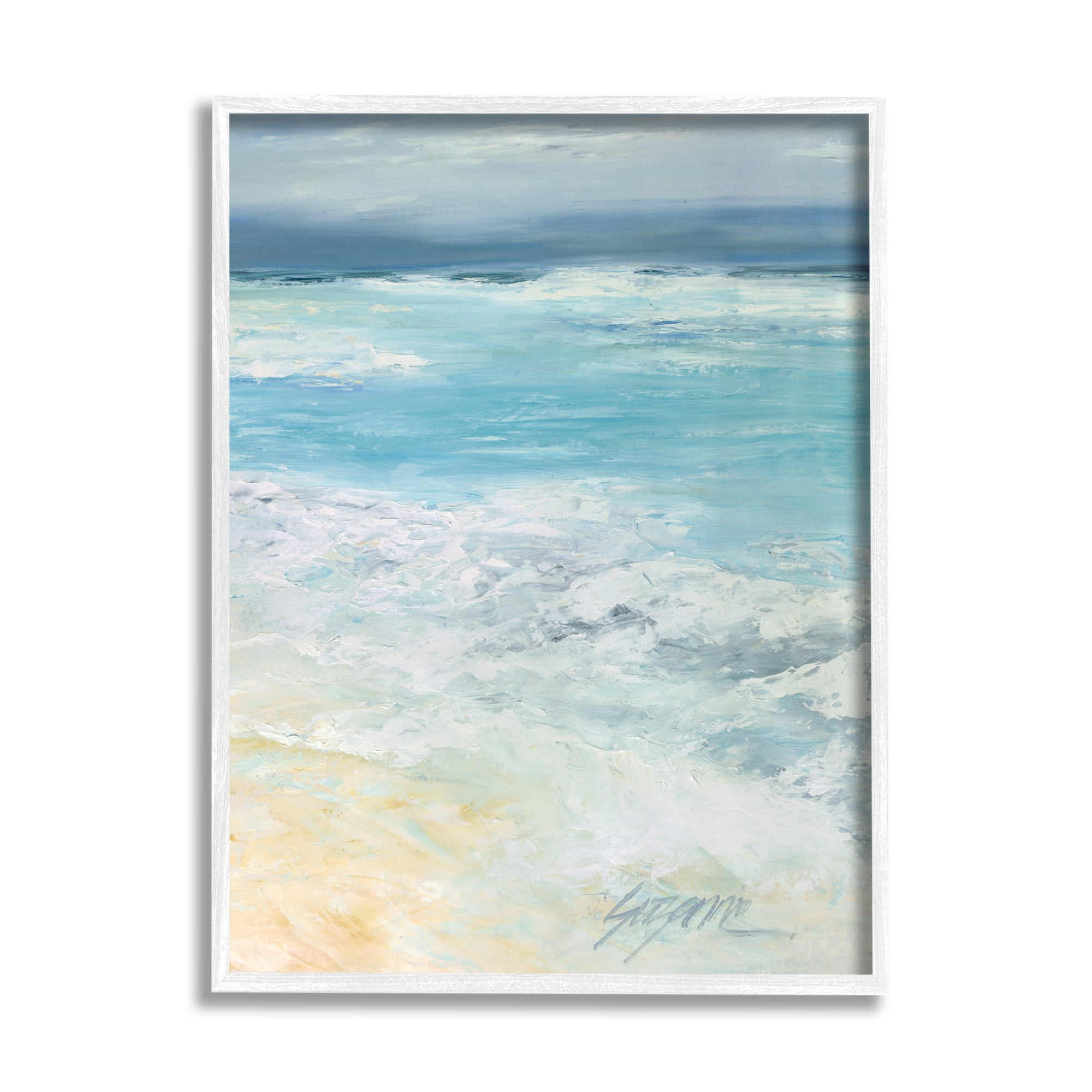 Stupell Industries Modern Beach Waves Abstract Shore Coastal Painting White Framed Art Print Wall Art